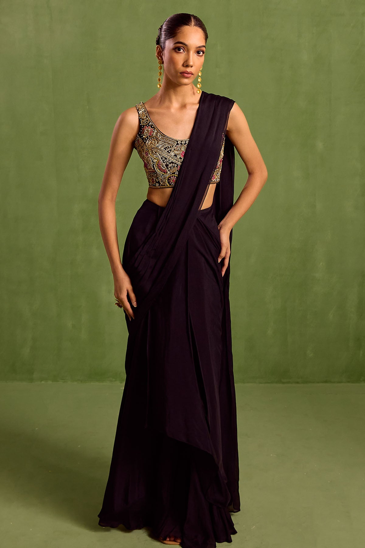 Designer Neha Khullar Embroidered Black Saree & Blouse for Women Online