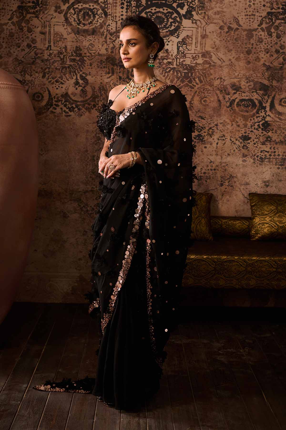 Black Embroidered Blouse & Saree