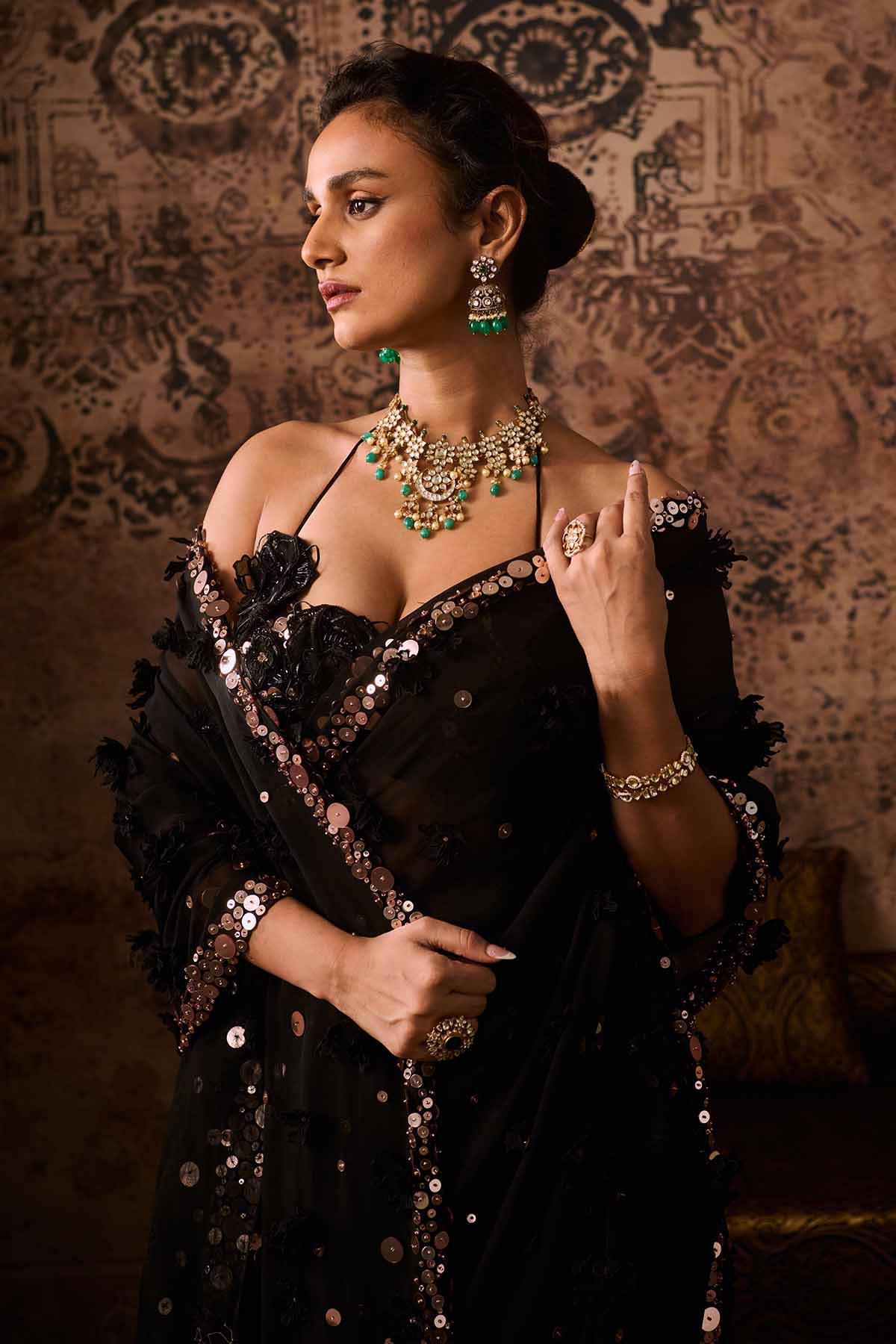 Black Embroidered Blouse & Saree
