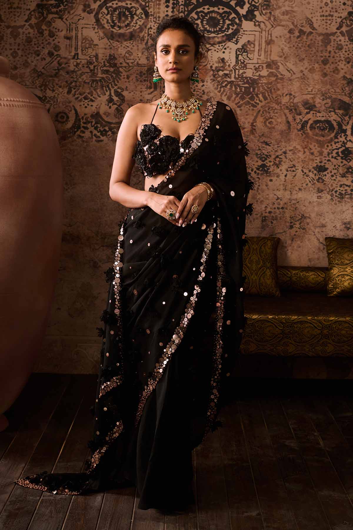 Buy Black Embroidered Blouse & Saree by Masumi Mewawalla for women online at ScrollnShops