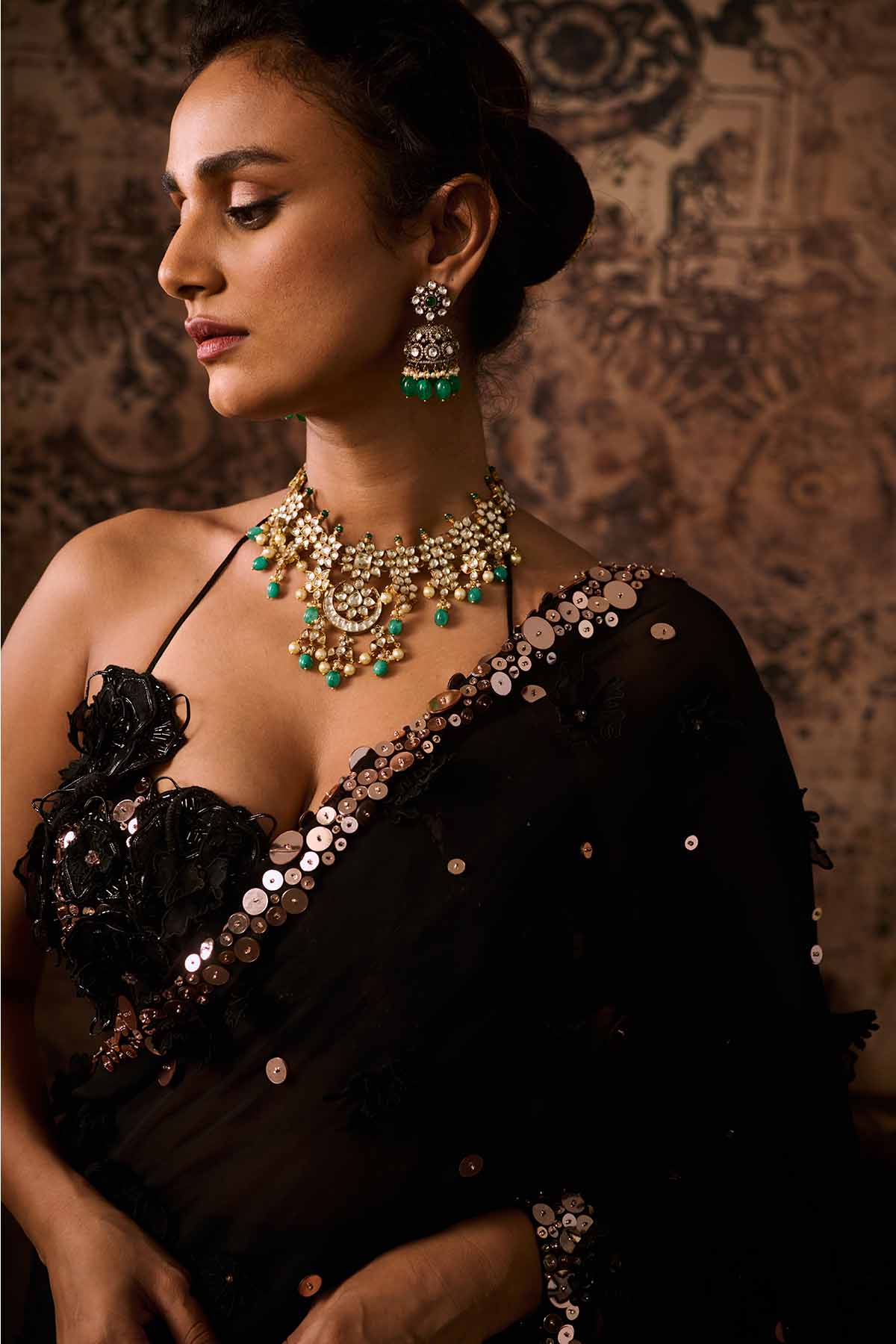 Black Embroidered Blouse & Saree
