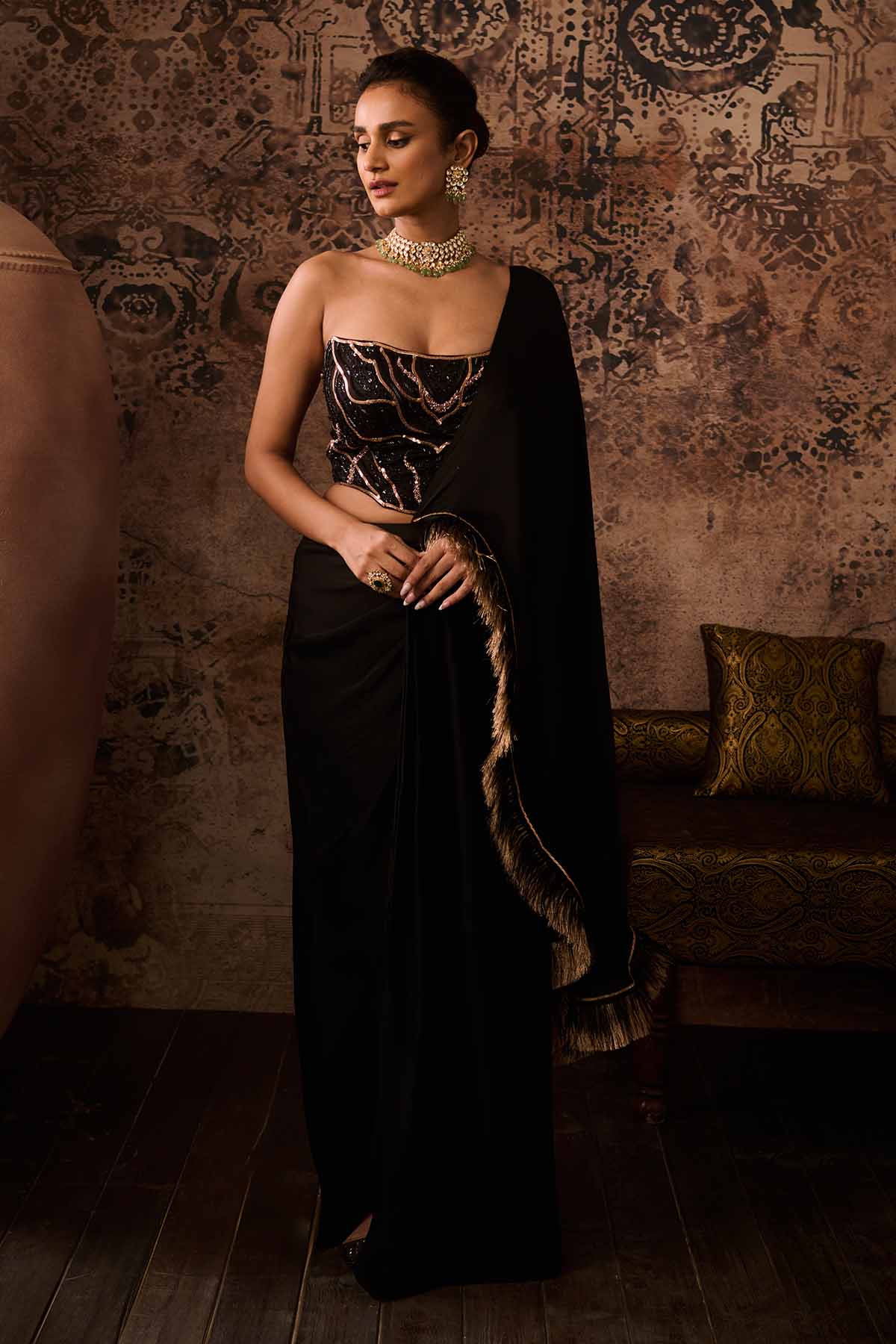 Buy Black Embroidered Saree & Corset by Masumi Mewawalla for women online at ScrollnShops