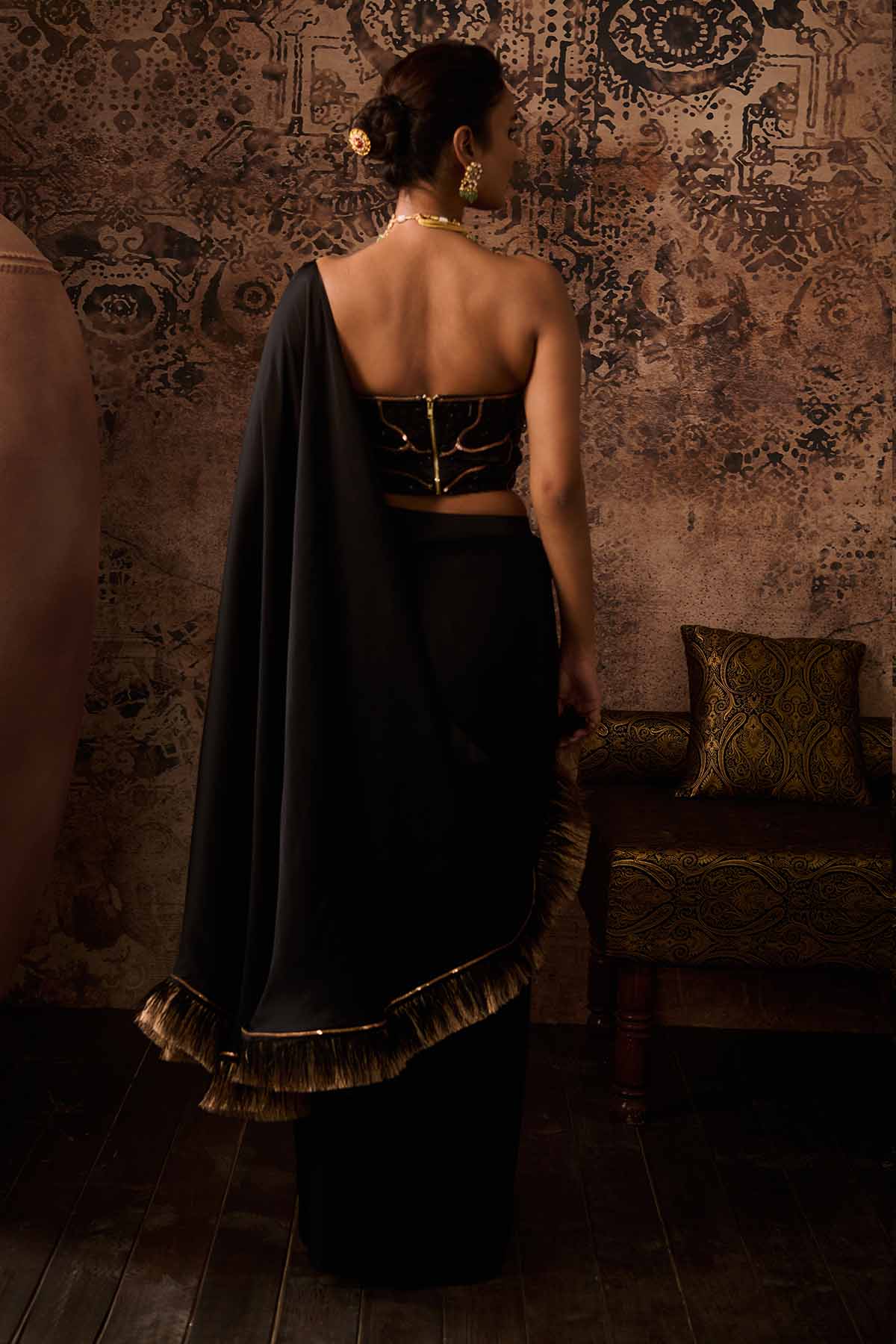 Black Embroidered Saree & Corset