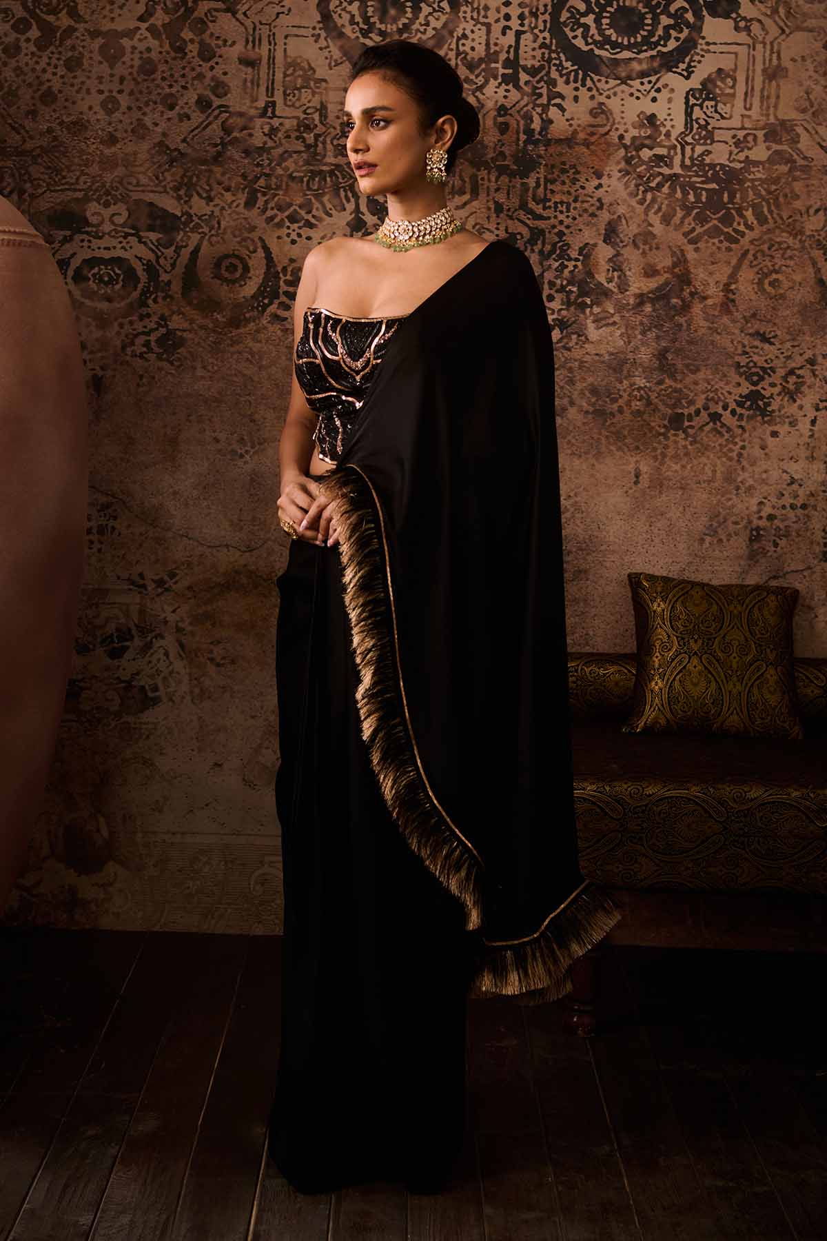 Black Embroidered Saree & Corset