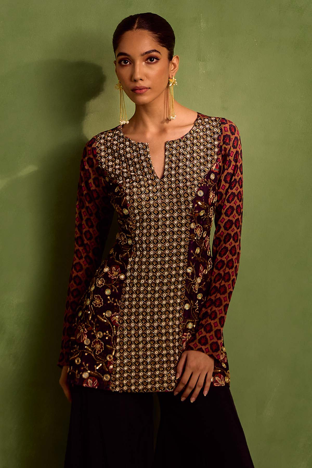 Black Embroidered Sharara Set