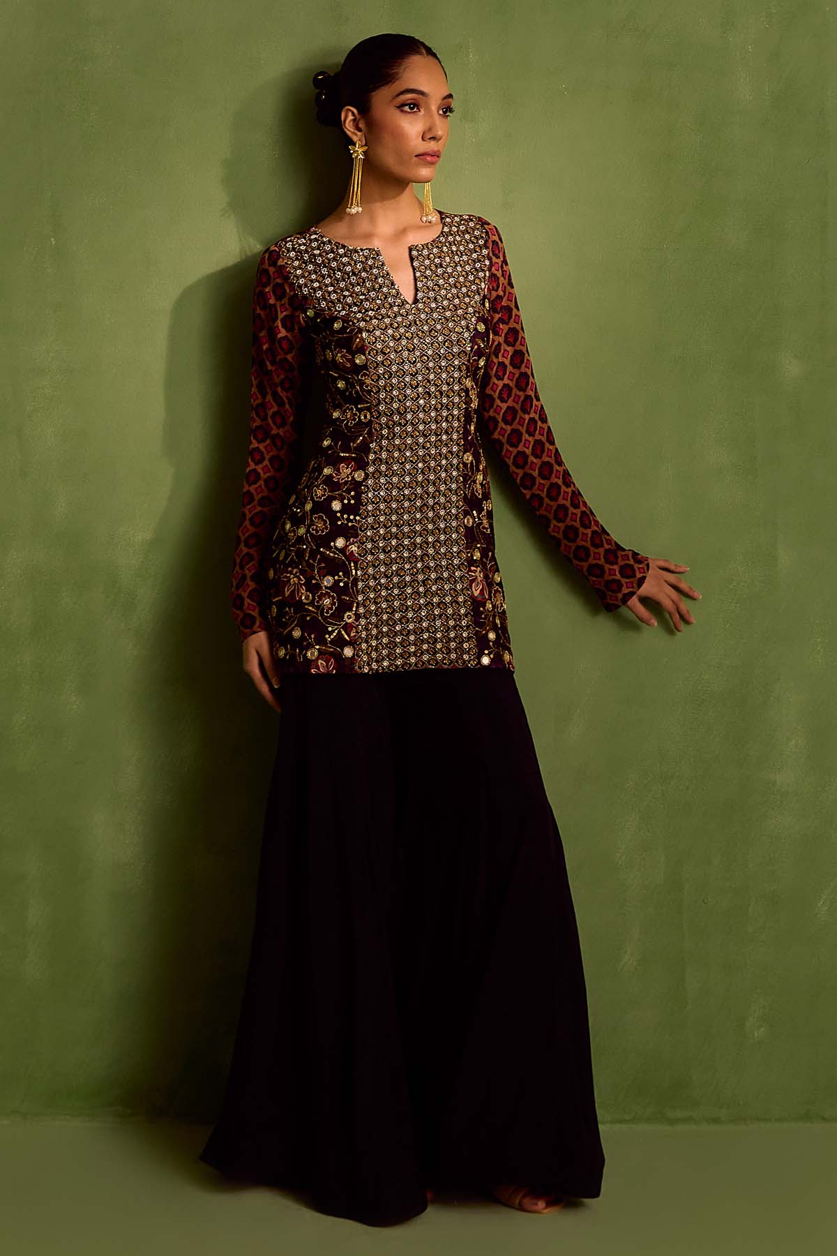 Black Embroidered Sharara Set