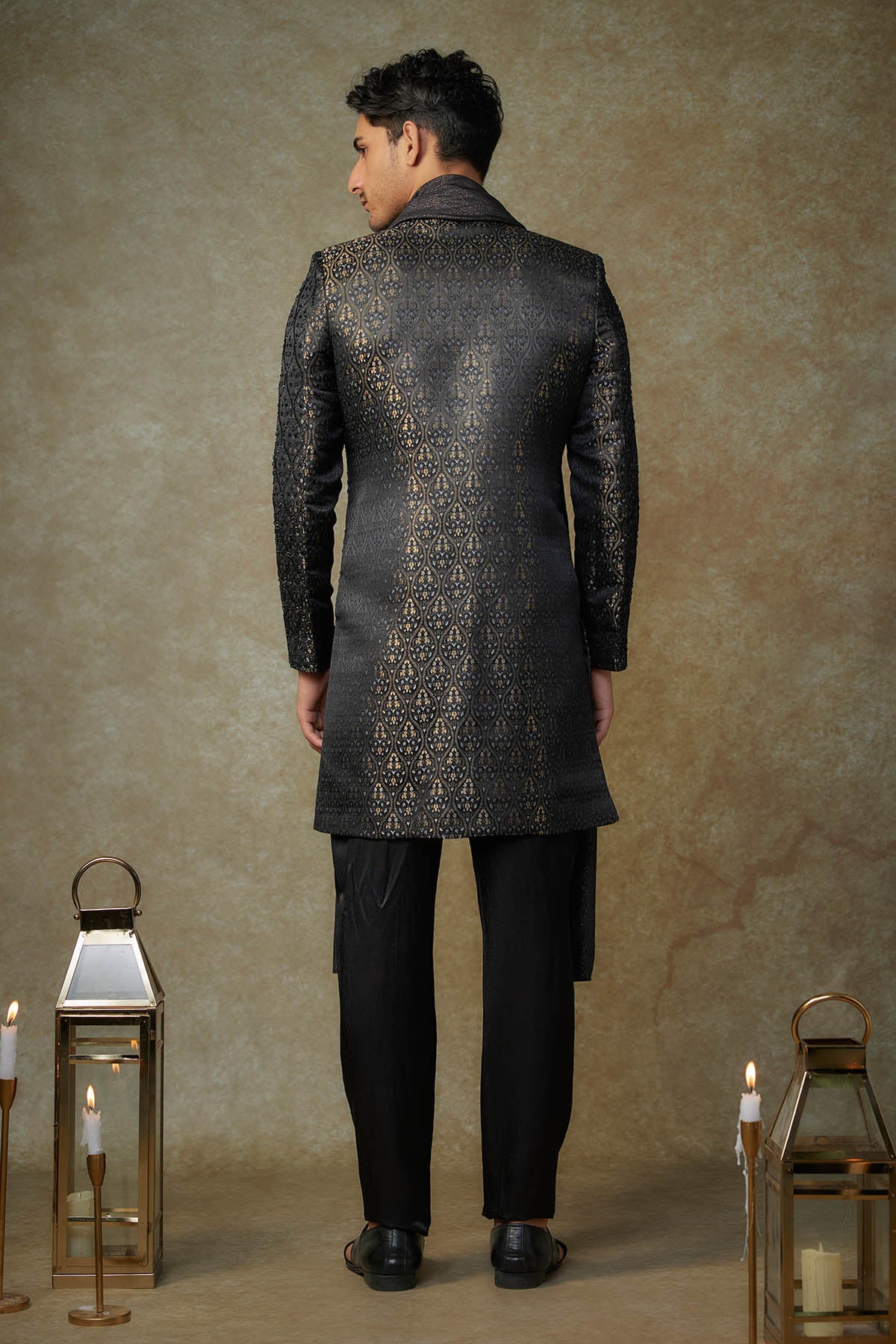 Black Embroidered Sherwani Set