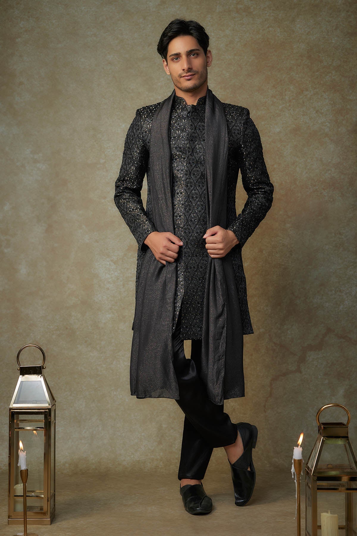 Buy Black Embroidered Sherwani Set by Masumi Mewawalla for men online at ScrollnShops