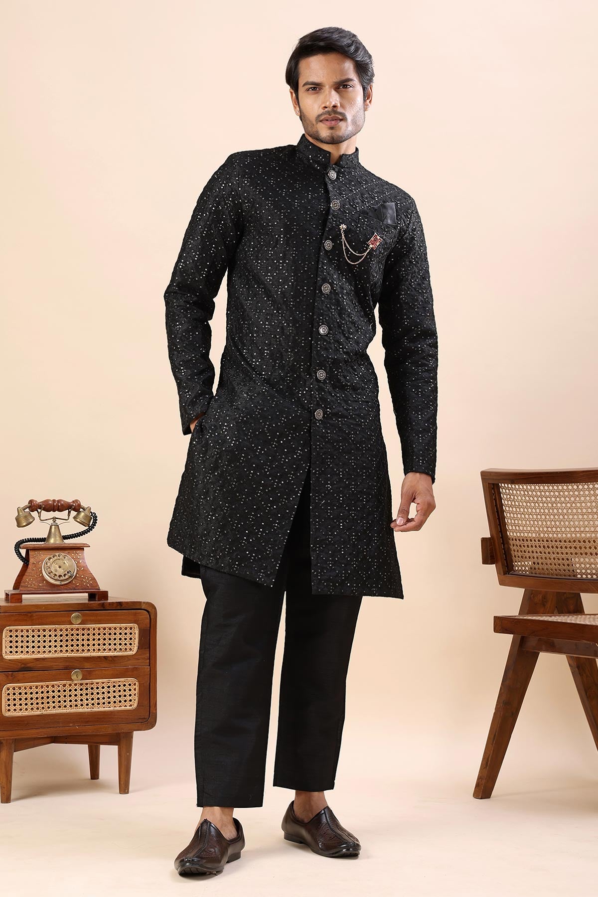 Buy Black Embroidery Sherwani Pants for men by Aastha Fashion online available at scrollnshops
