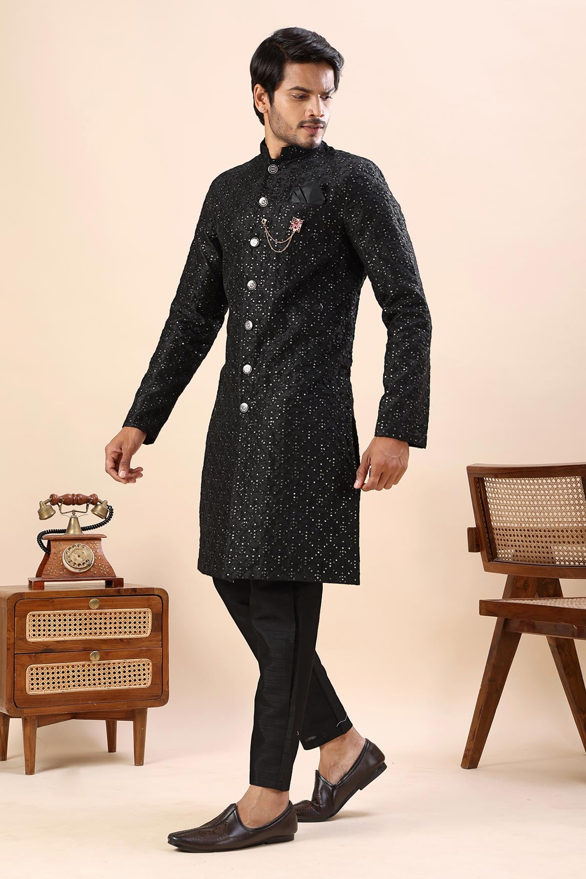 Embroidery Black Sherwani Pants
