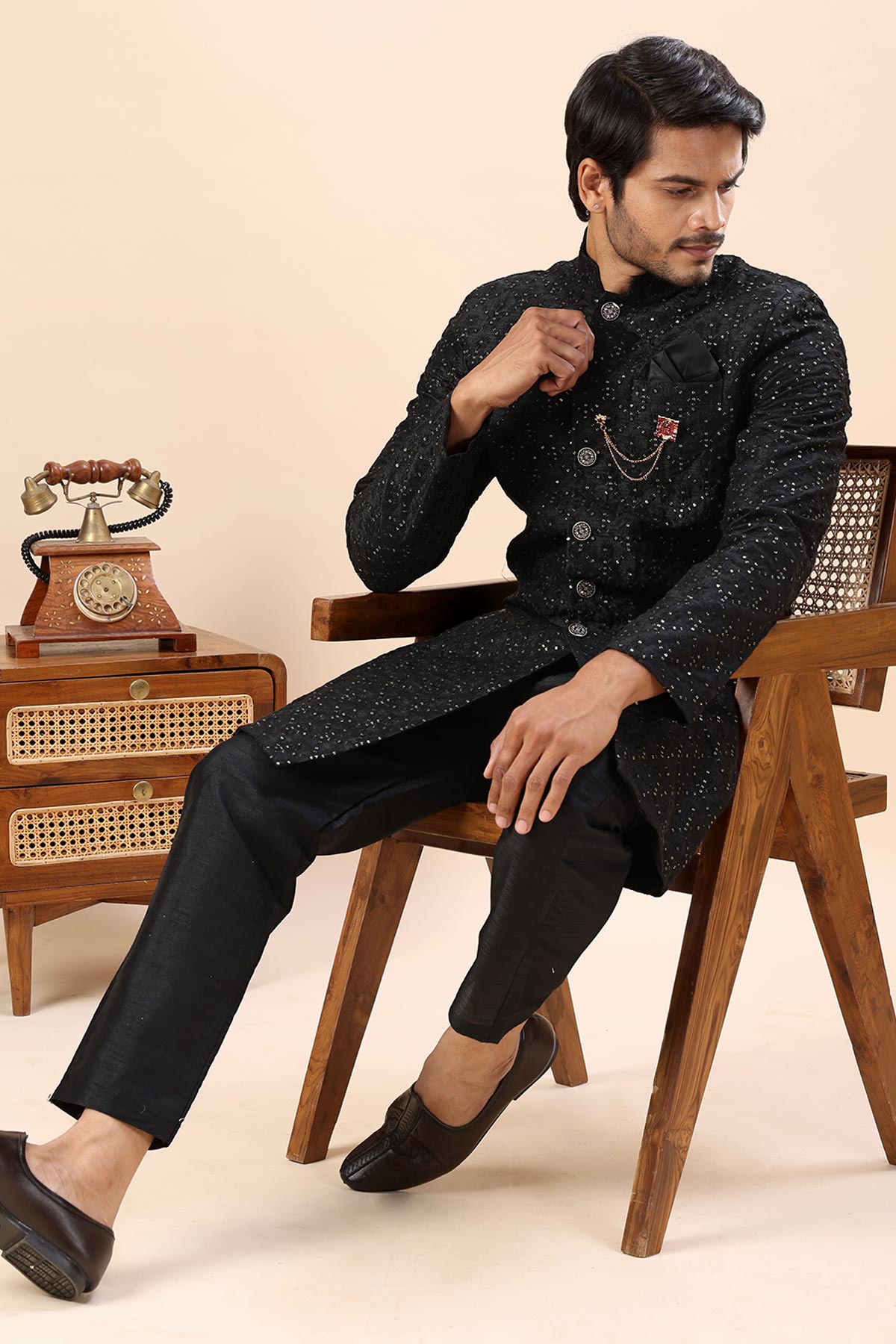 Embroidery Black Sherwani Pants