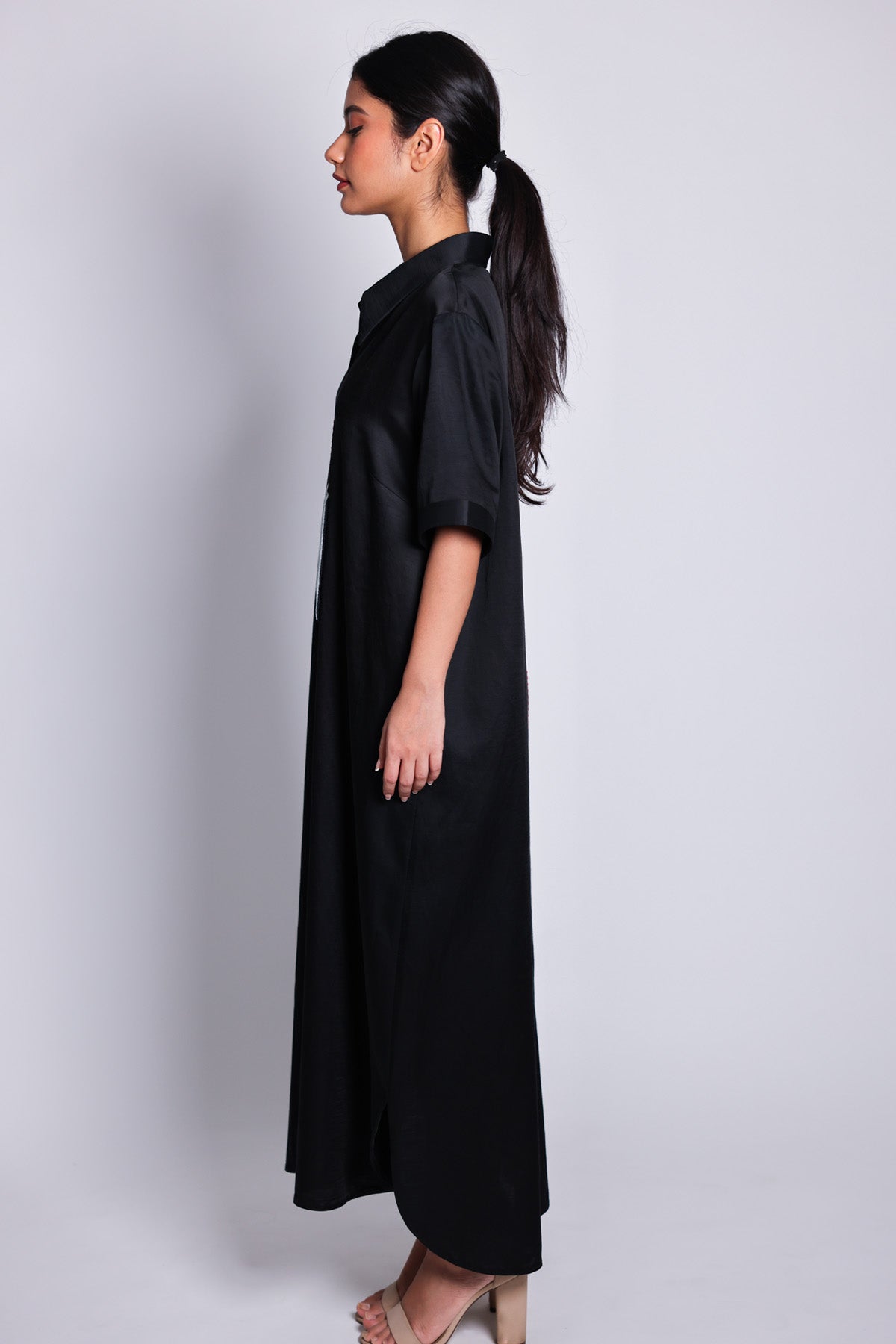 Black Embroidered Shirt Dress