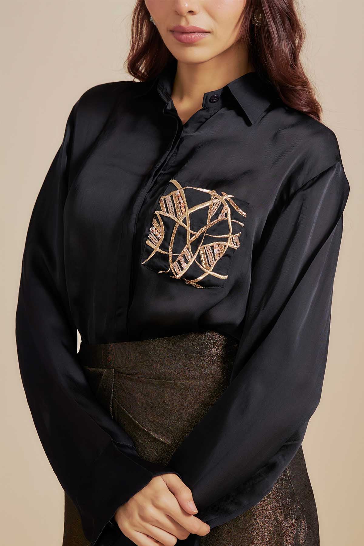 Black Embroidered Shirt & Skirt