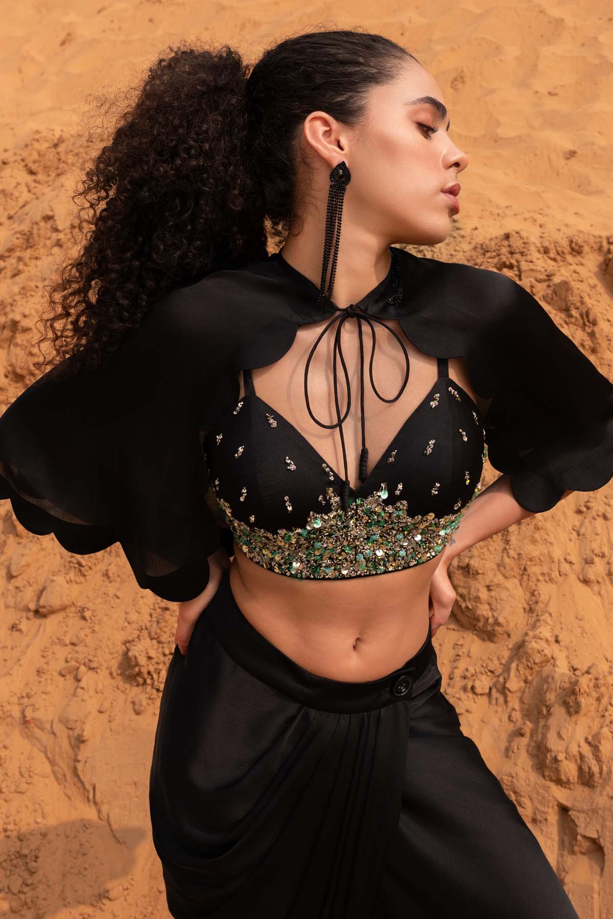 Black Embroidered Skirt Set