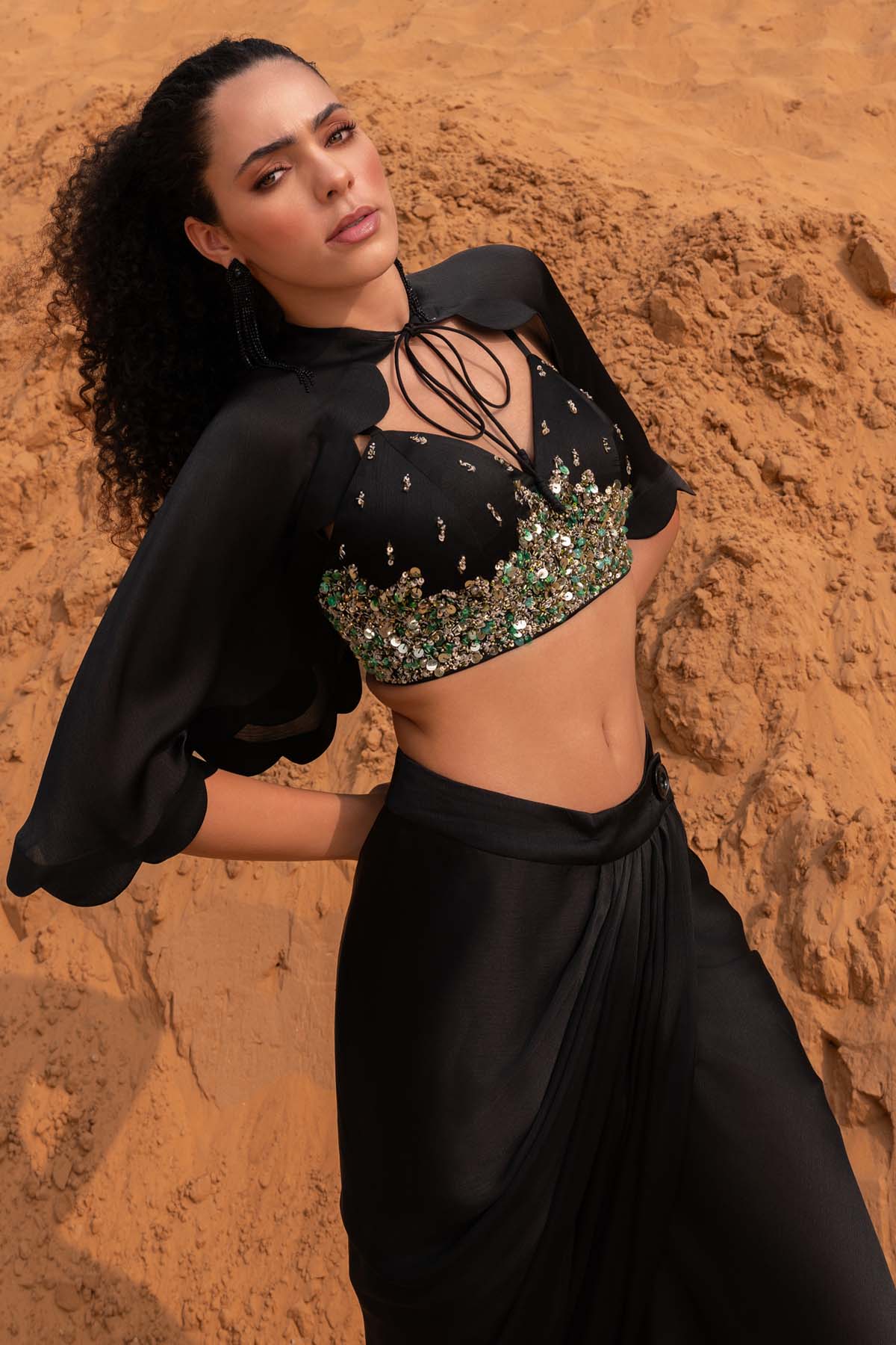 Black Embroidered Skirt Set