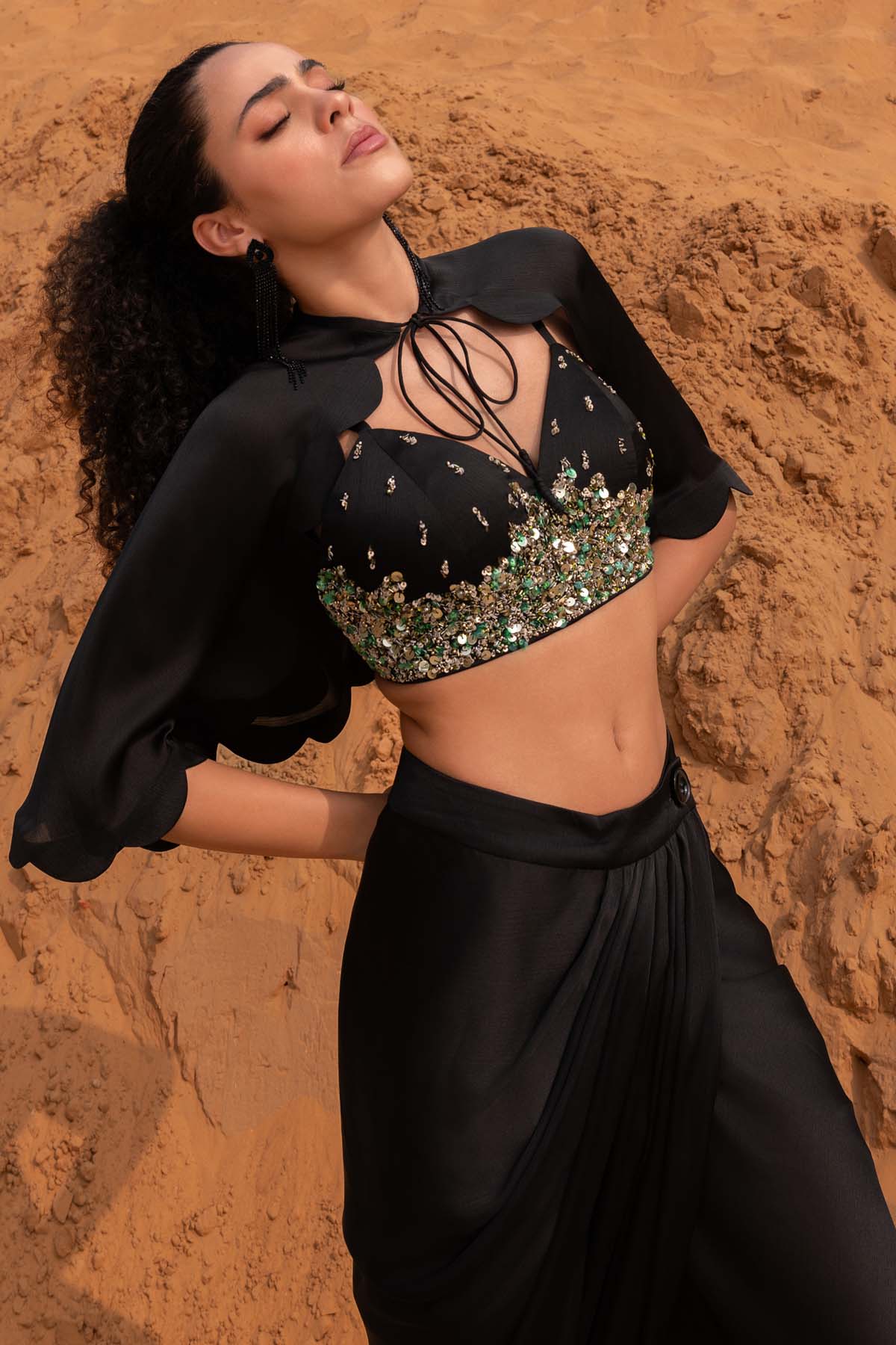 Black Embroidered Skirt Set