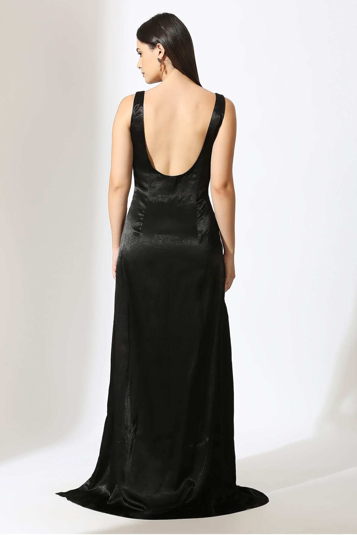 Black Embroidered Slit Gown