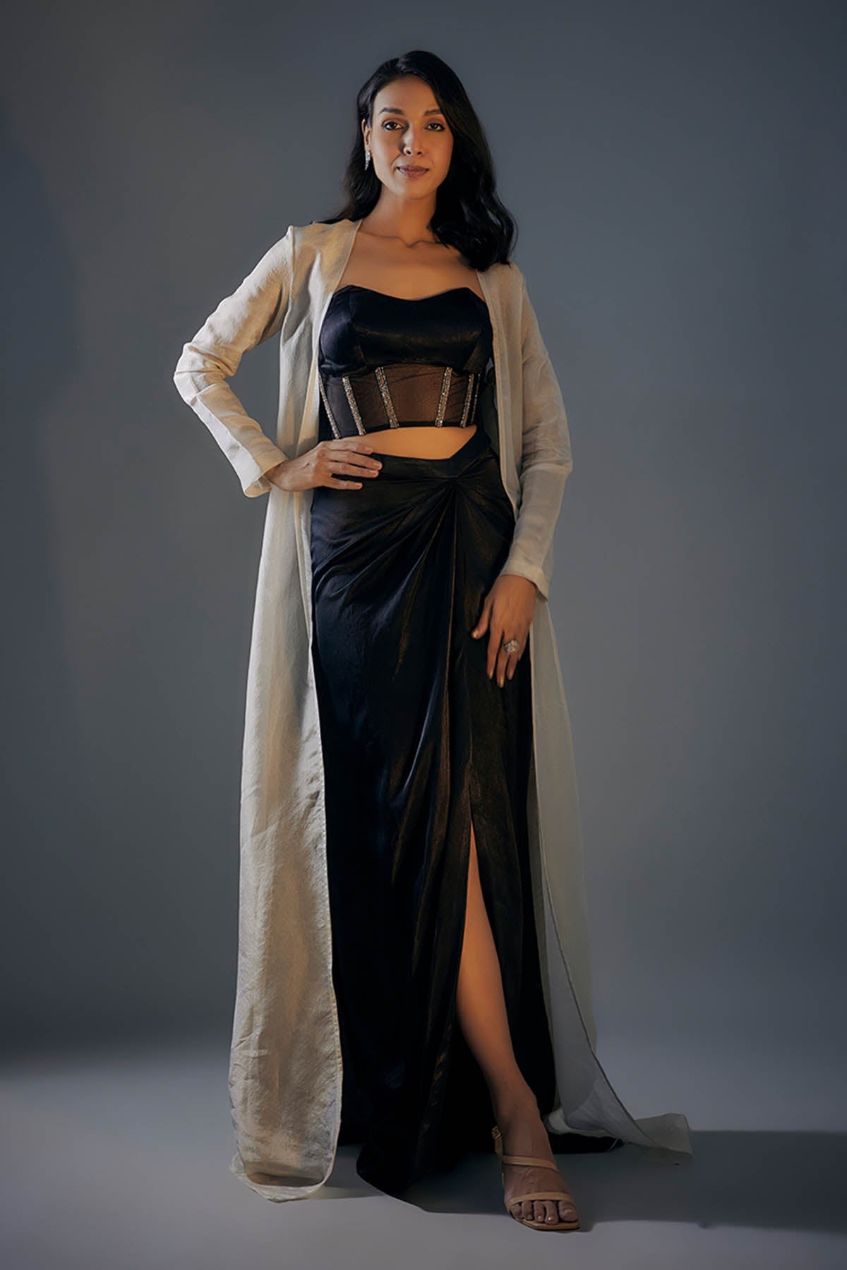 Buy Black Embroidered Slit Skirt Set by Masumi Mewawalla for women online at ScrollnShops