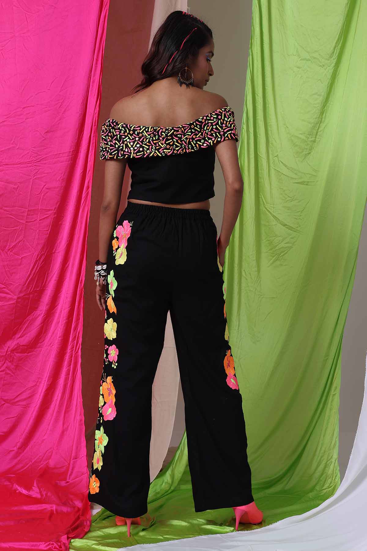Black Embroidered Top & Trousers