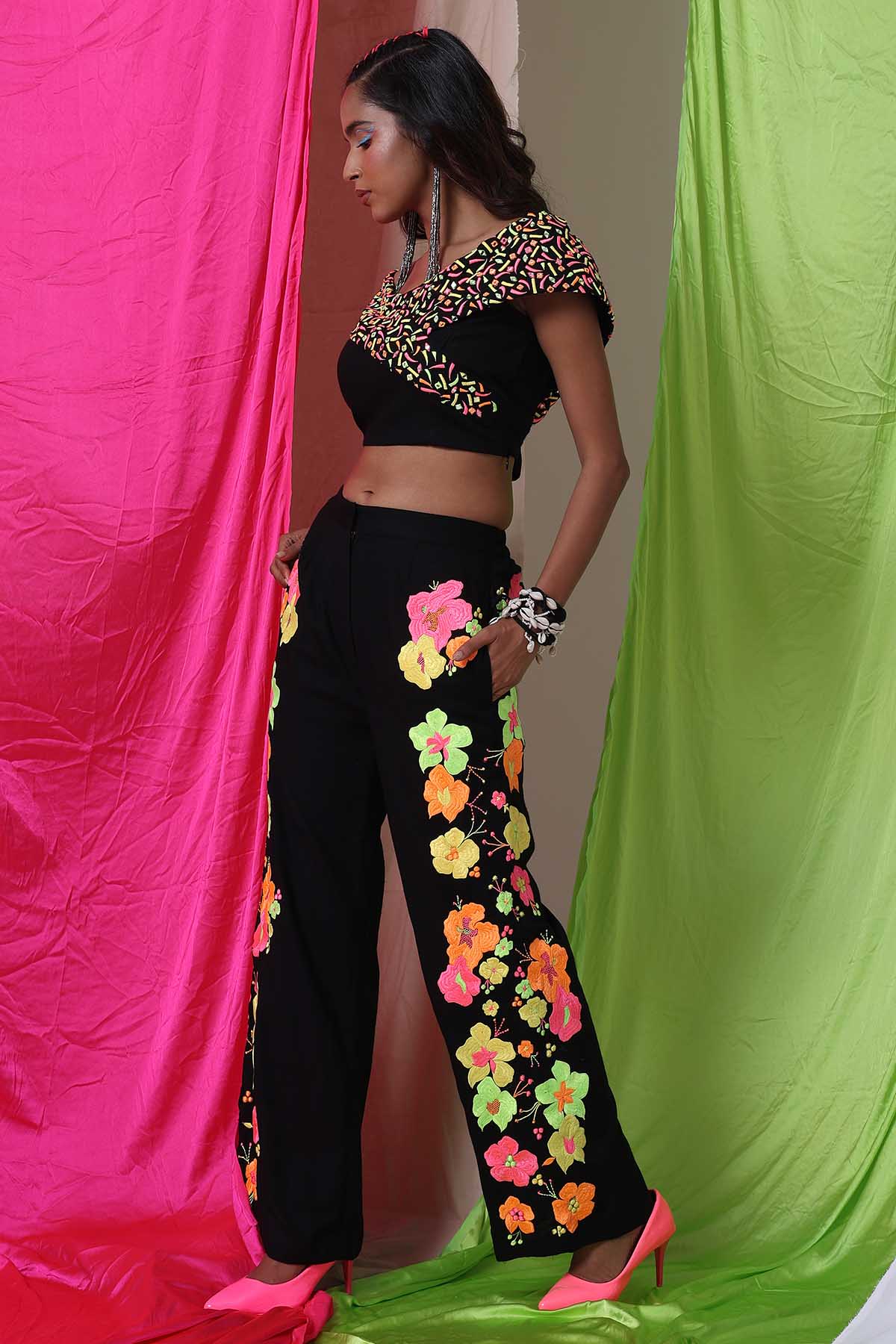 Black Embroidered Top & Trousers