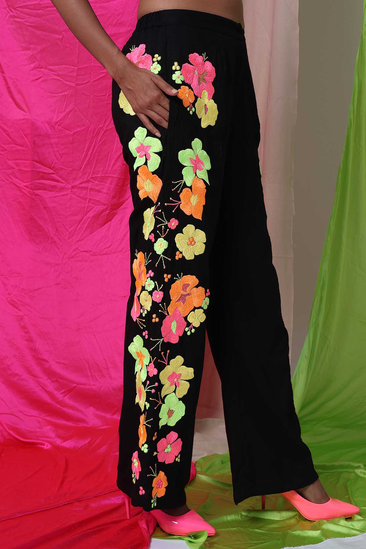 Black Embroidered Top & Trousers