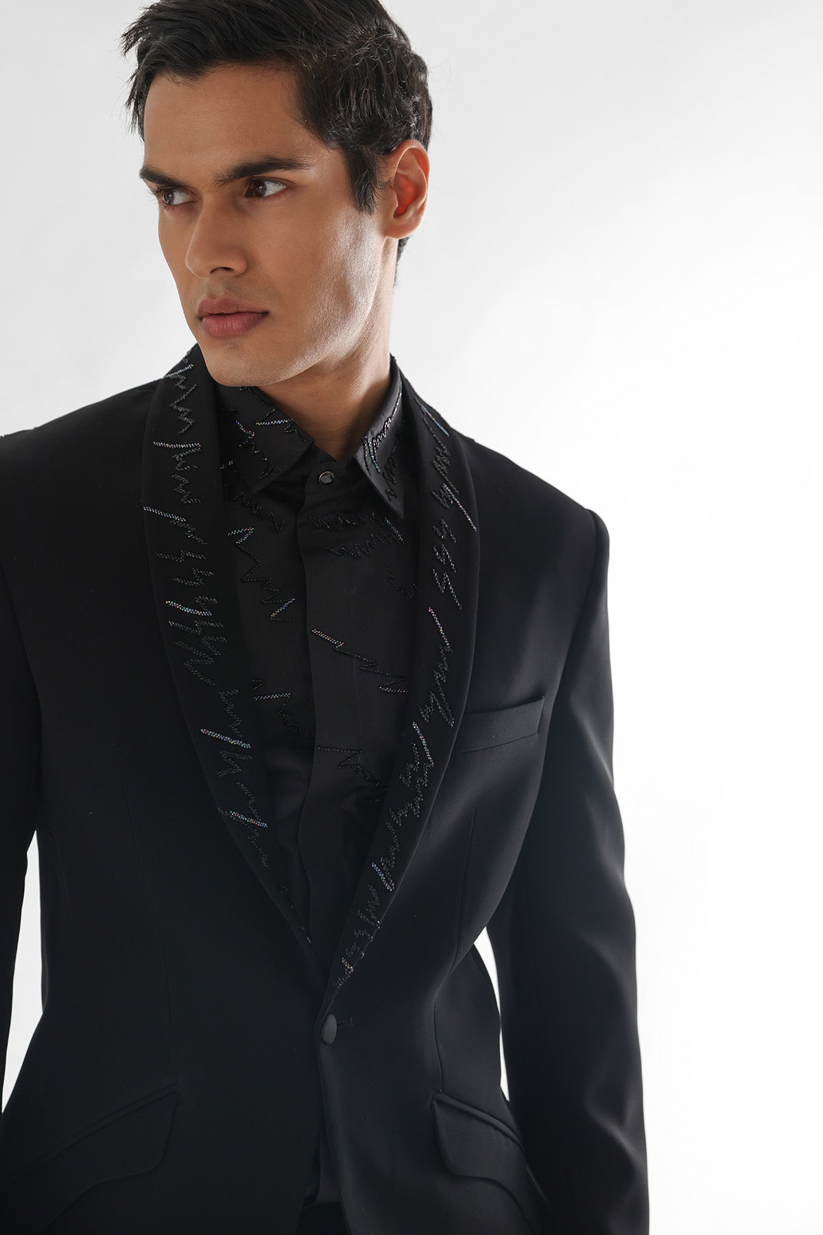 Black Embroidered Tuxedo Set