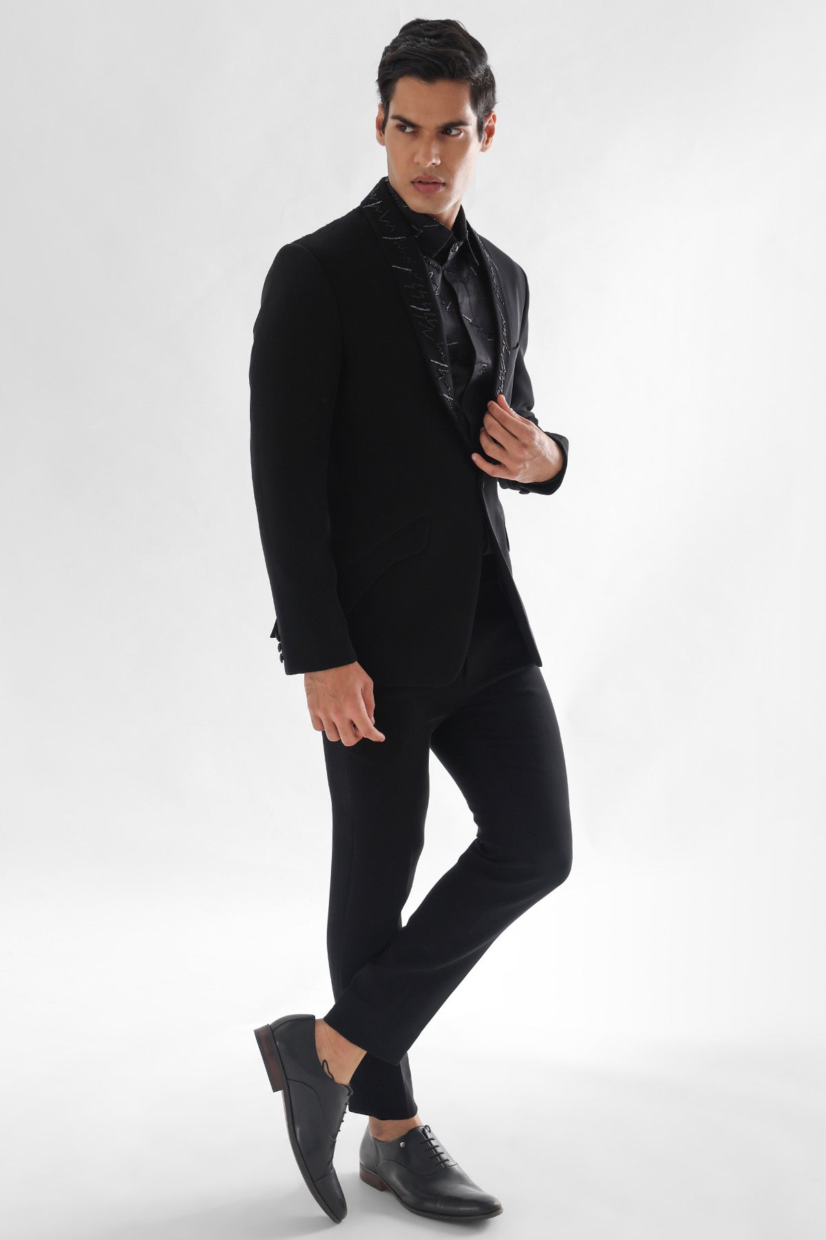 Black Embroidered Tuxedo Set