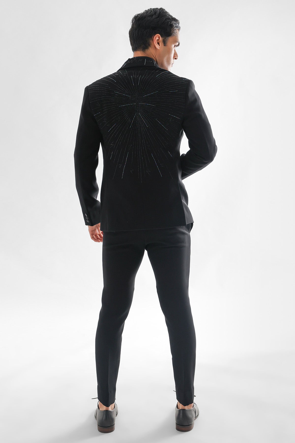Black Embroidered Tuxedo Set