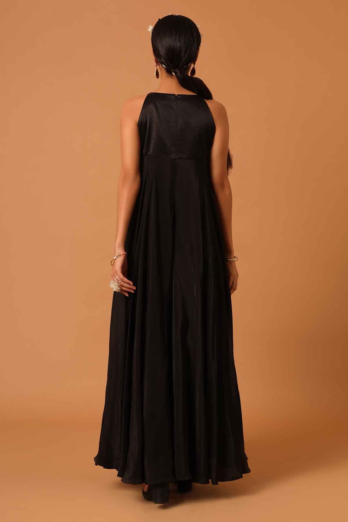 Black Embroidered Yoke Dress