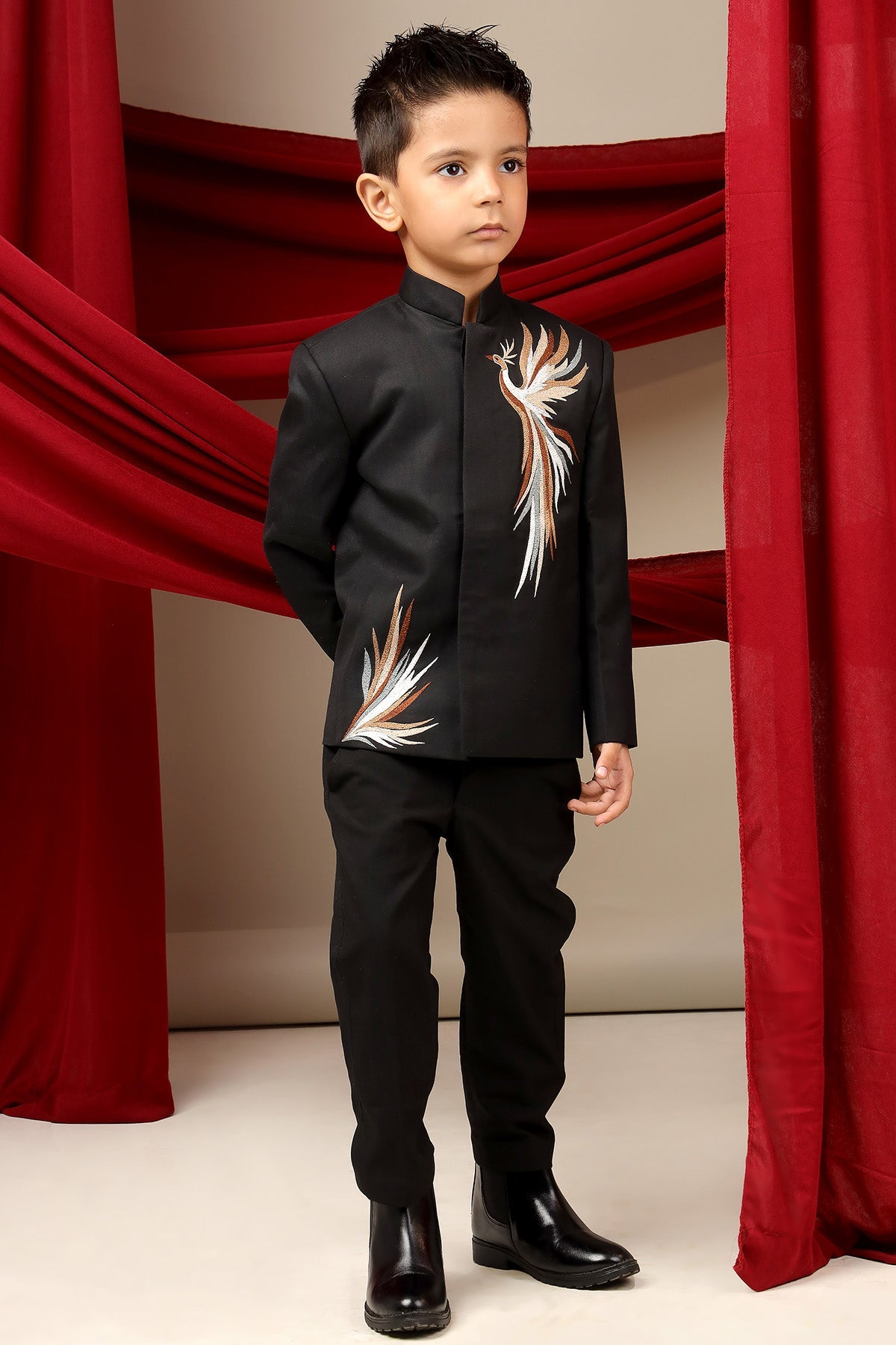 Buy Black Embroidery Coat And Pant for boy by Little Brats online available at scrollnshops