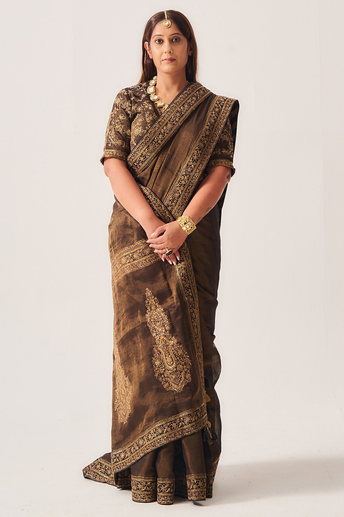 Buy Black Embroidery Saree & Blouse for Women by WABI SABI available online at ScrollnShops