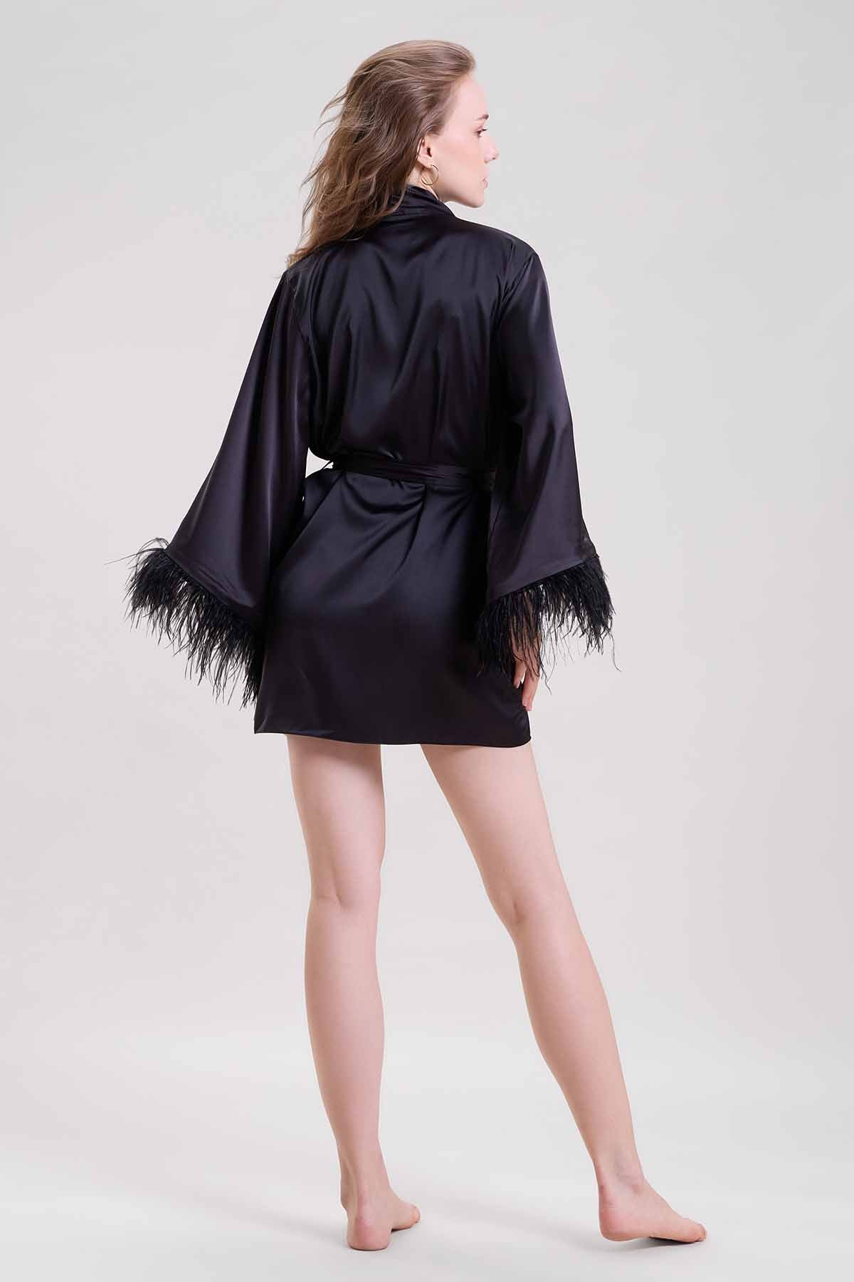 Black Feather Sleeves Mini Robe