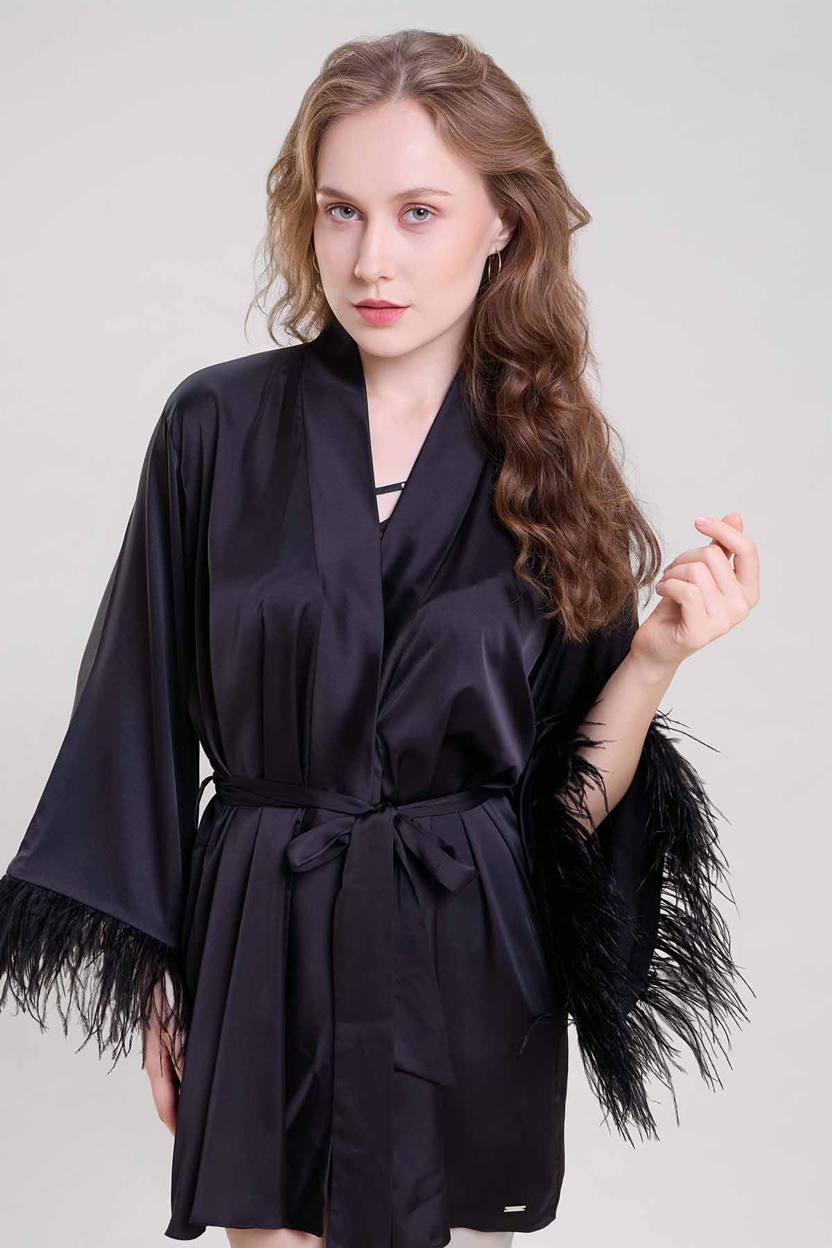 Buy Black Feather Sleeves Mini Robe by Mysthelle for women online at ScrollnShops