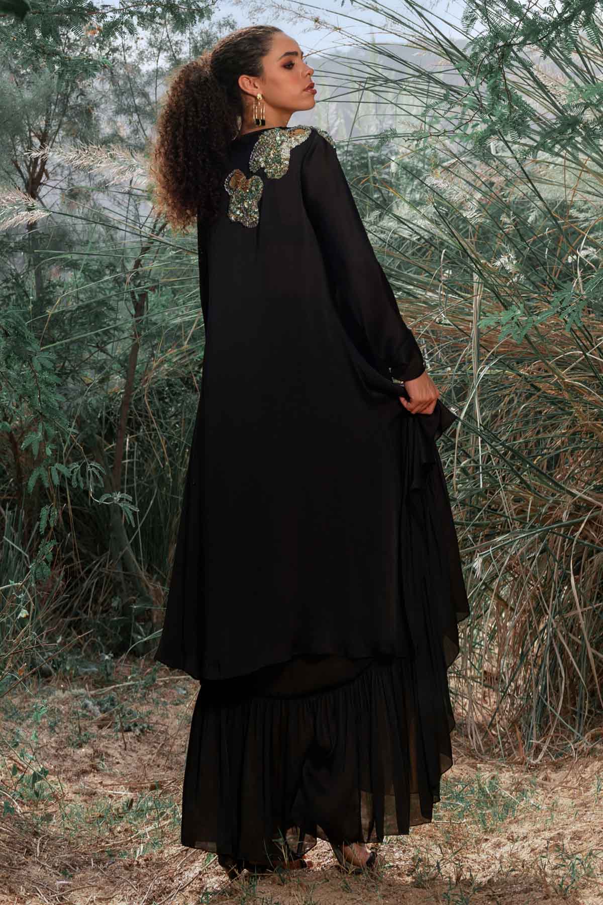 Black Flared Indo-Western Set