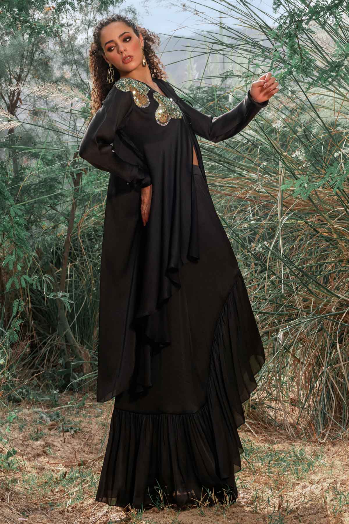 Black Flared Indo-Western Set