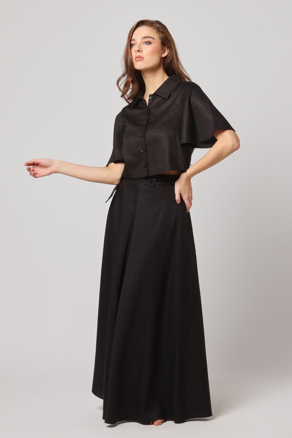 Black Flared Sleeves Crop Top