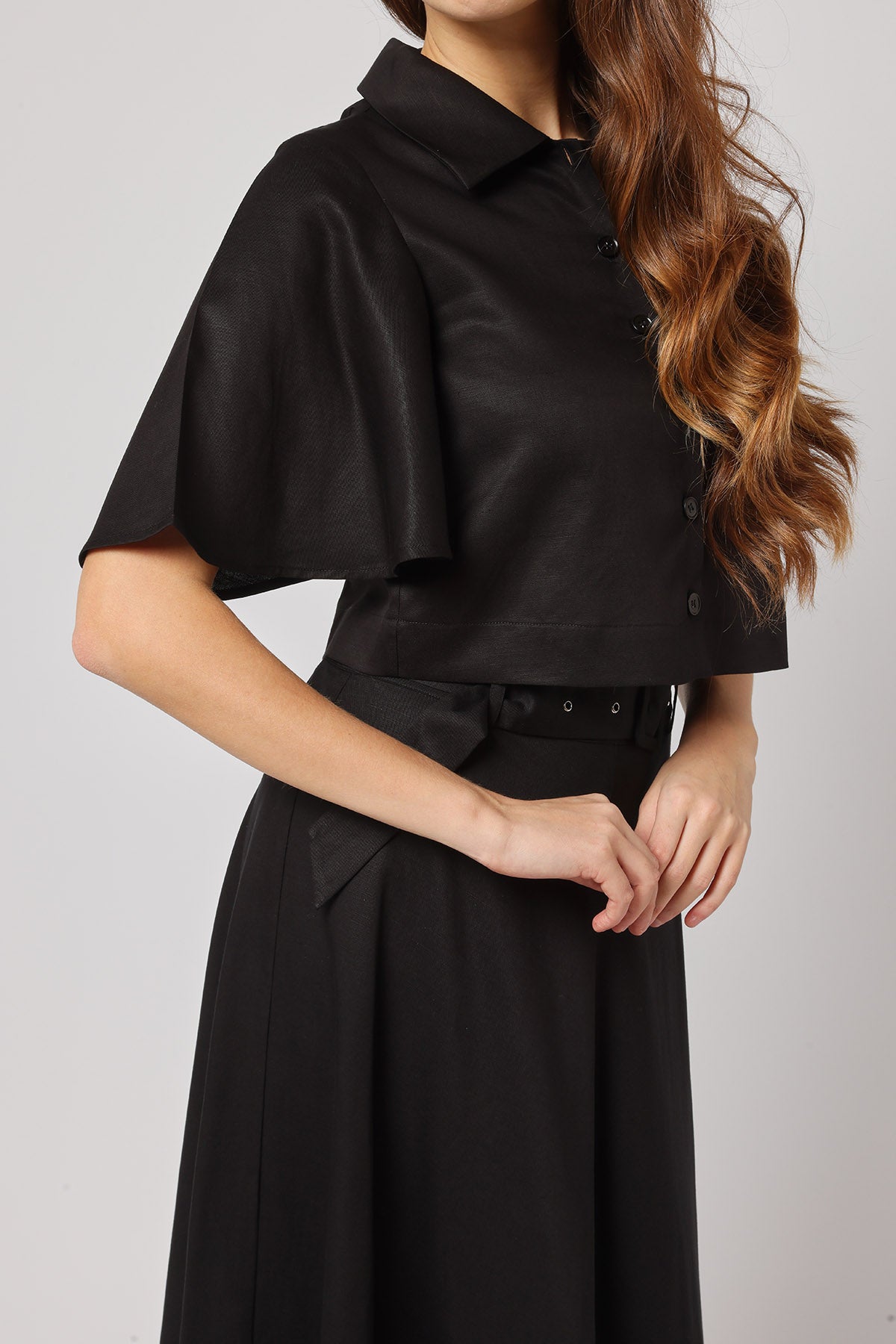 Black Flared Sleeves Crop Top