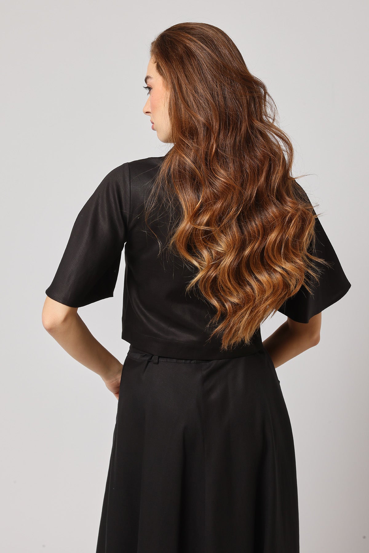 Black Flared Sleeves Crop Top