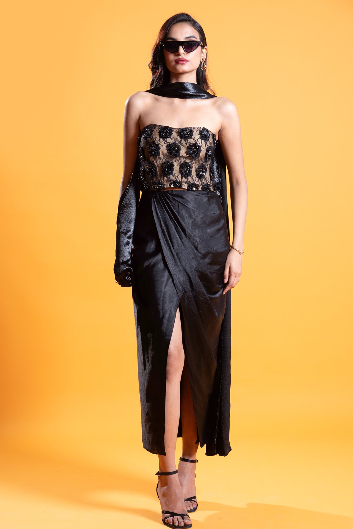 Black Floral Applique Work Top