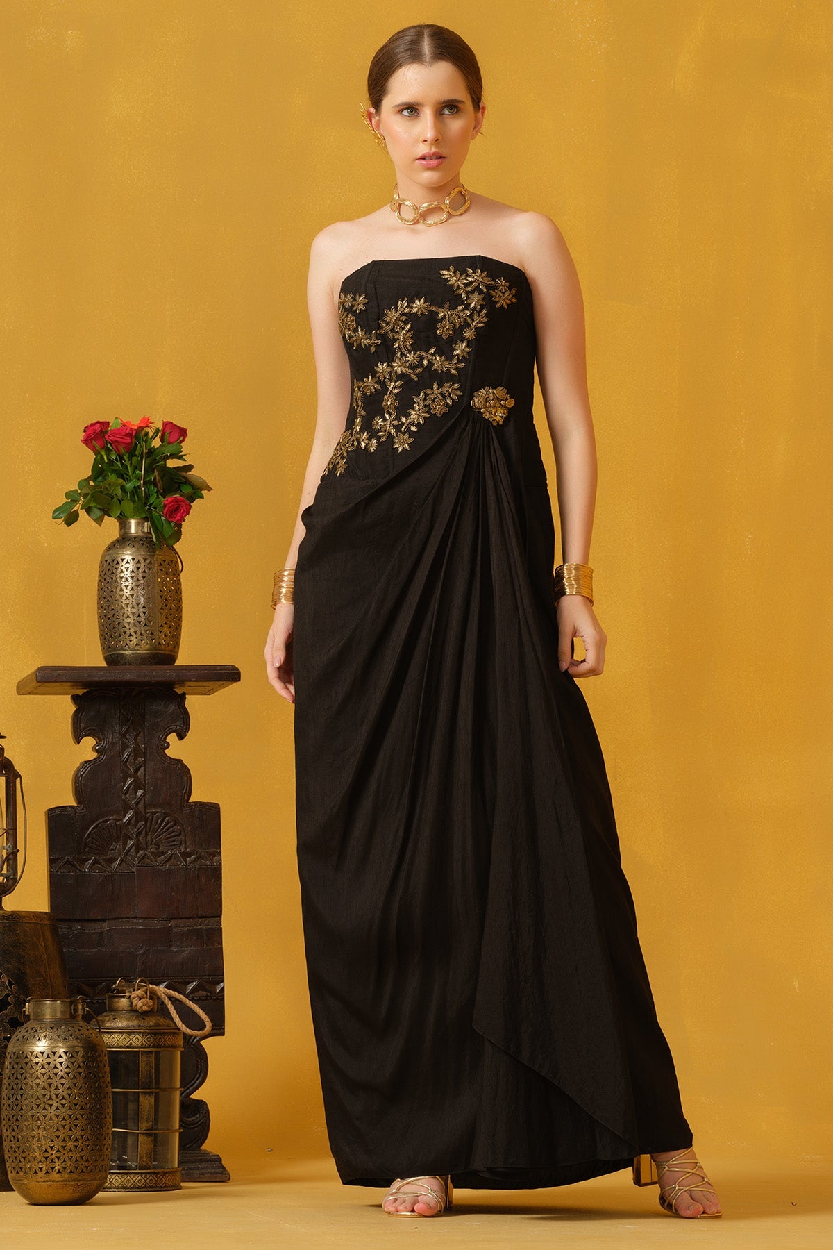 Buy Black Floral Embellished Gown for women by Abstract By Megha Jain Madaan online available at scrollnshops