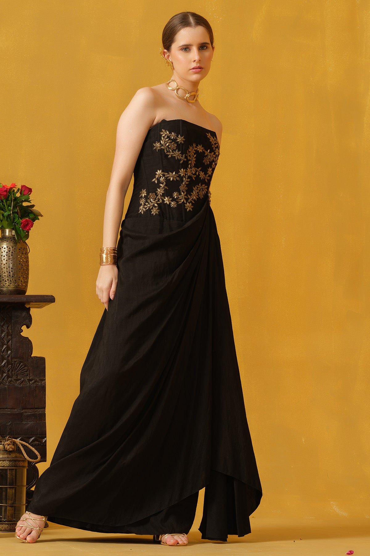 Black Floral Embellished Gown