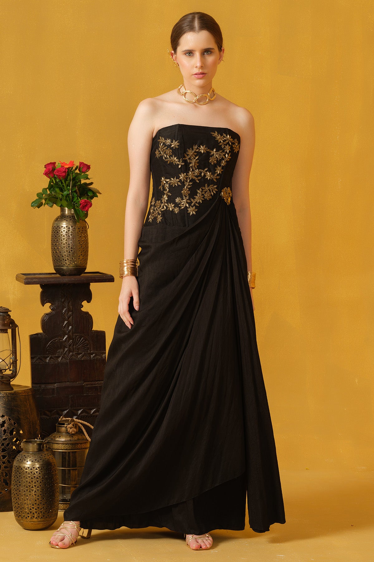 Black Floral Embellished Gown