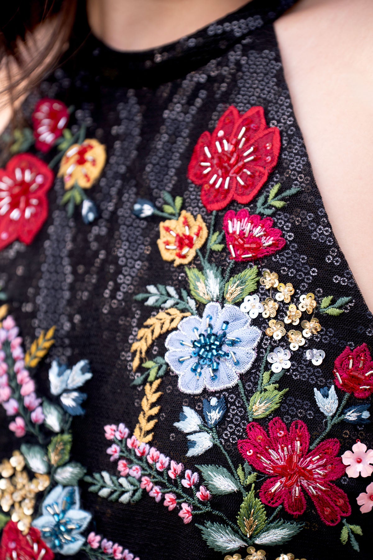 Black Floral Embroidered Gown