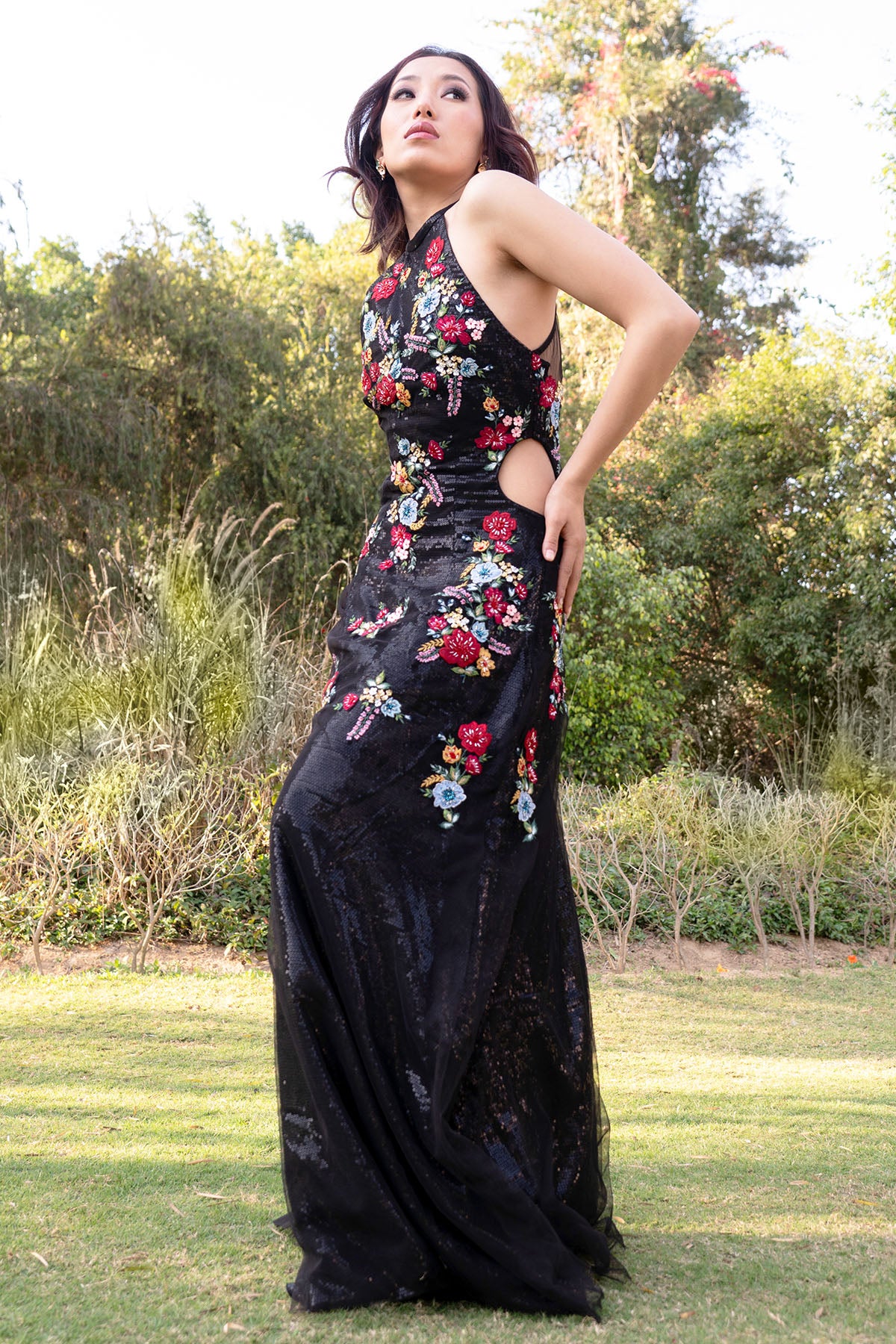 Black Floral Embroidered Gown