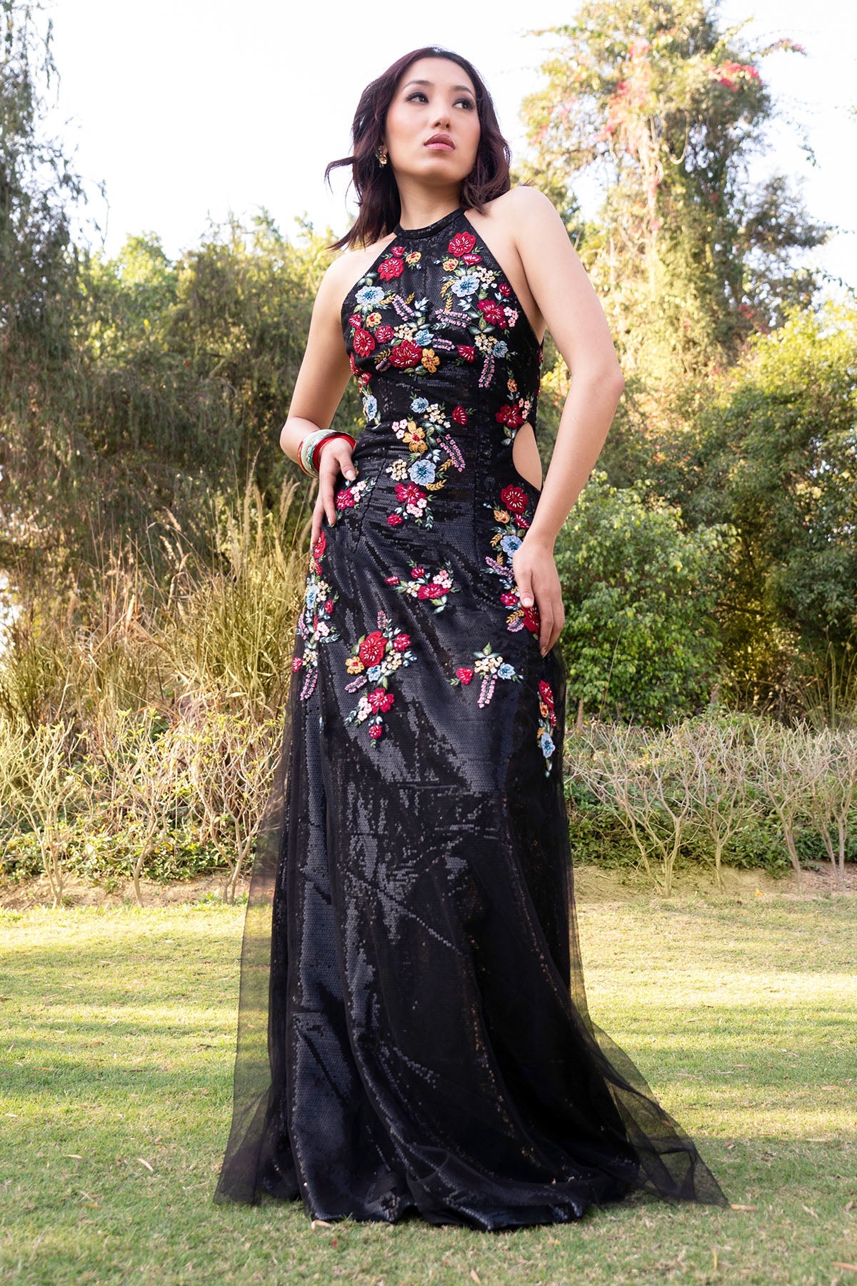 Buy Black Floral Embroidered Gown by Smita Shrinivas for women online at ScrollnShops