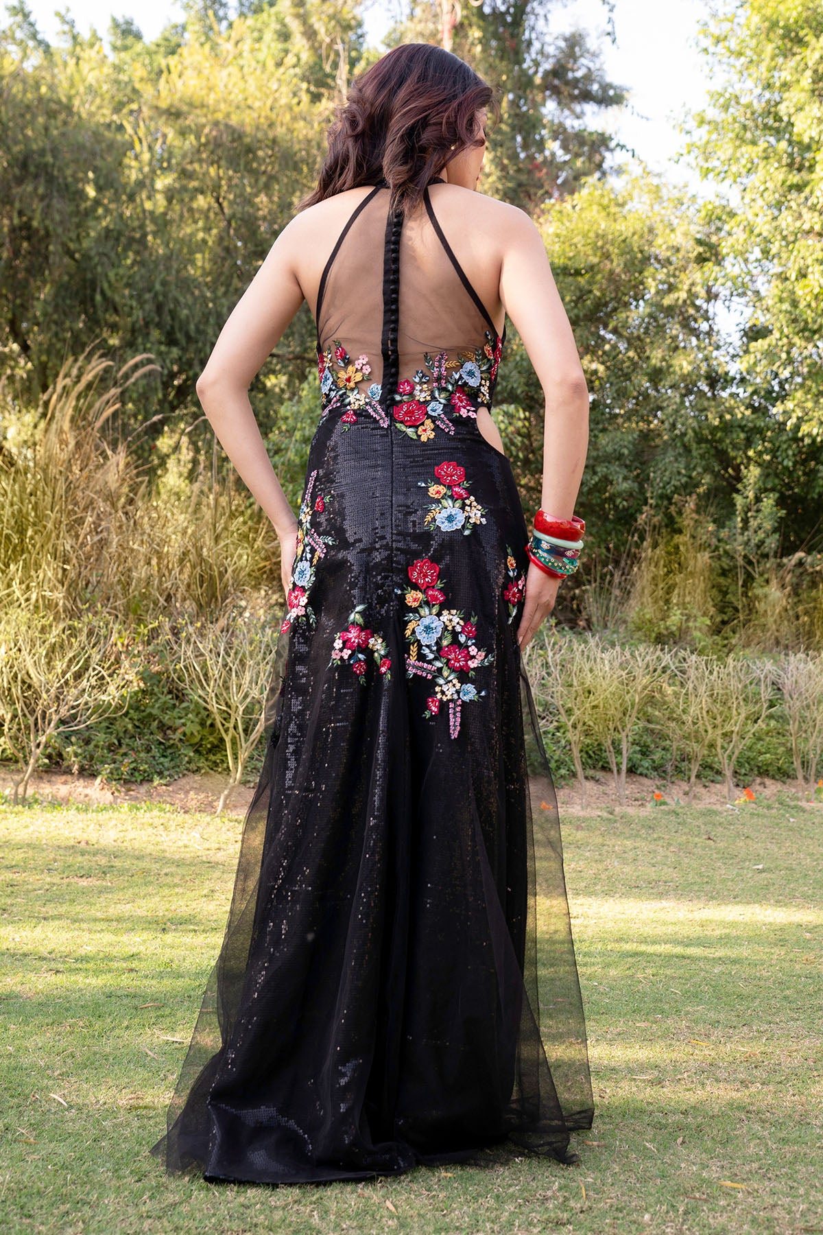 Black Floral Embroidered Gown