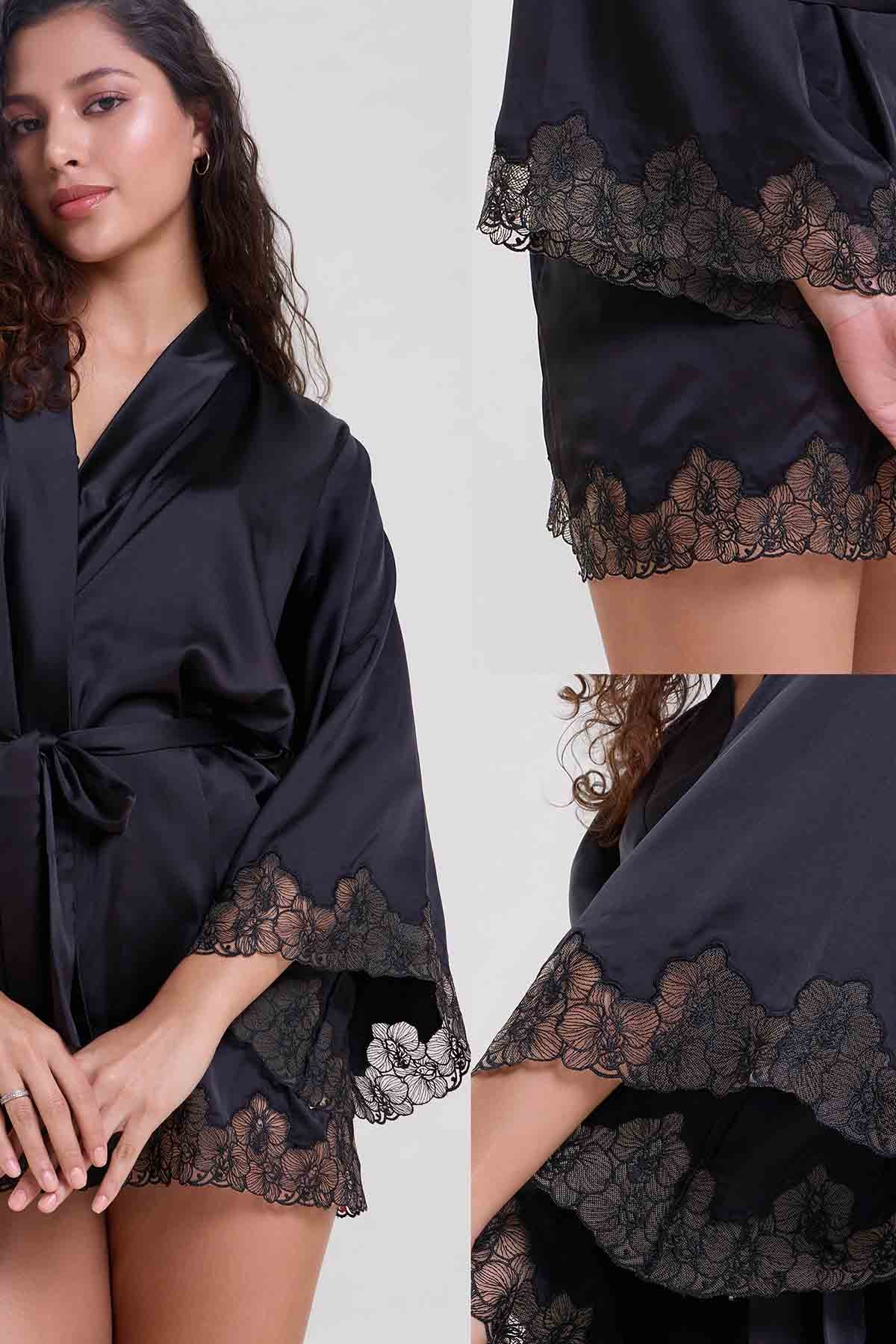 Black Floral Embroidered Robe