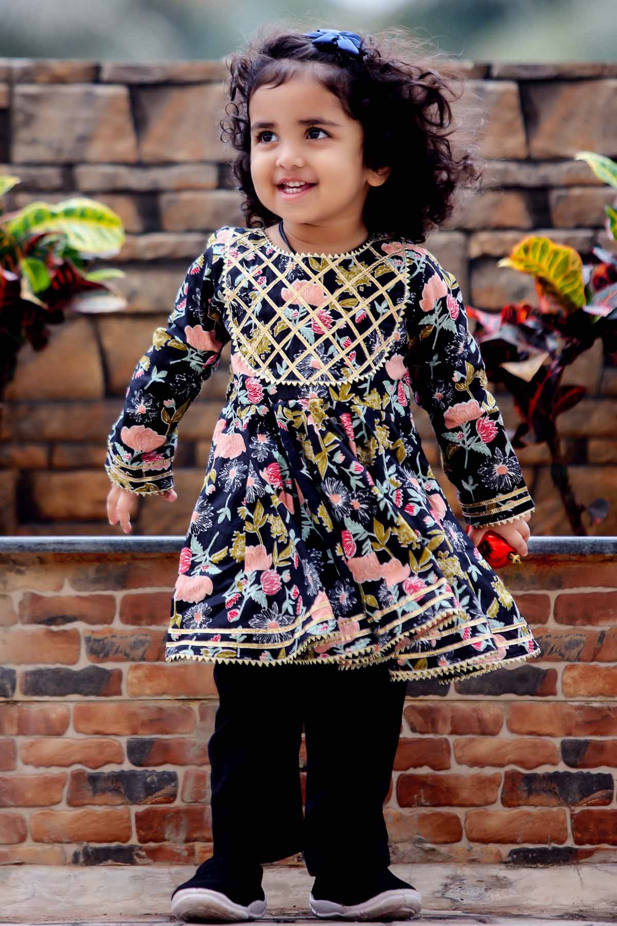 Designer Mamma's Bear Black Floral Gota Anarkali Set For Kids (Boys & Girls) Available online at ScrollnShops