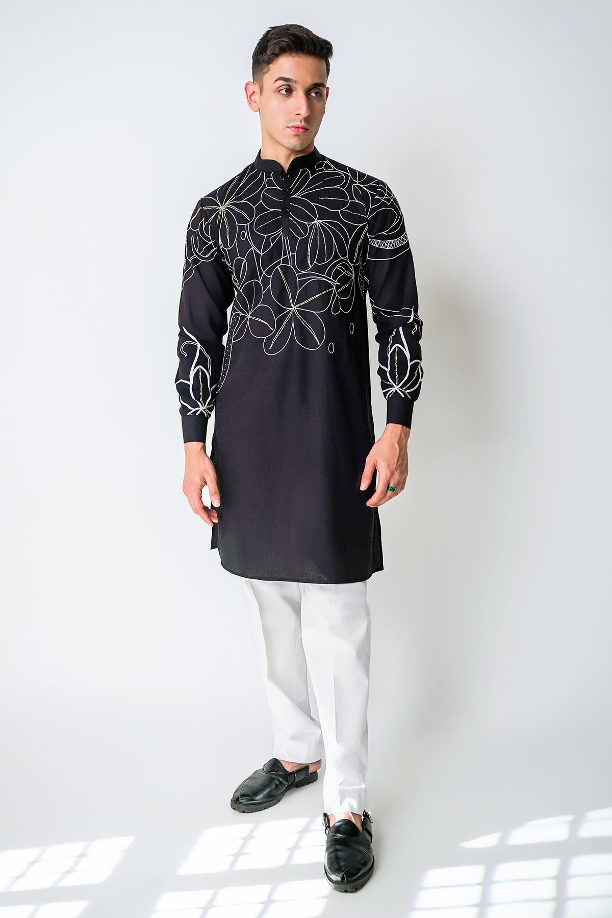 Buy Black Floral Handwork Kurta Set for men by House of Sheriff online available at scrollnshops