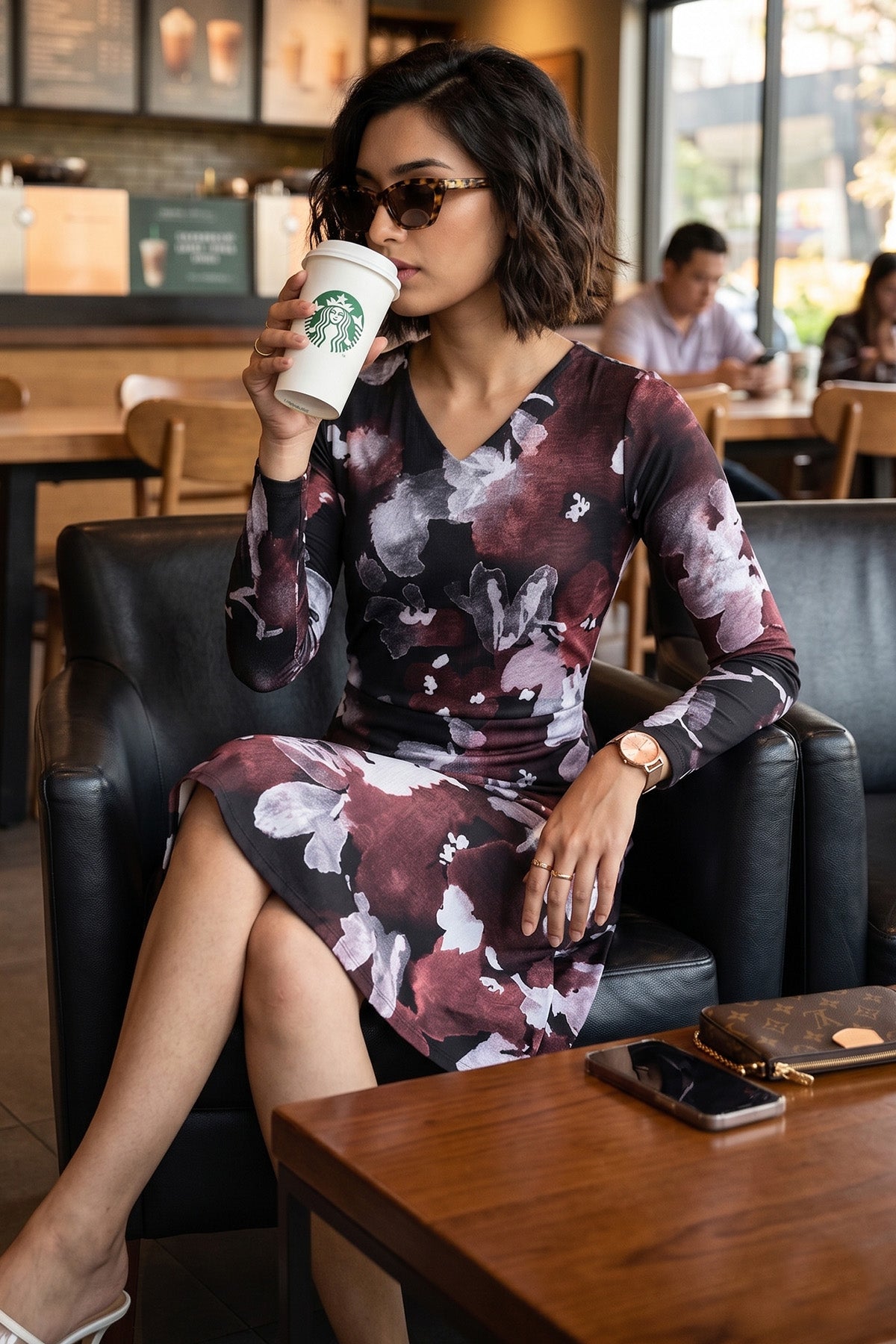 Black Floral Print A-Line Dress